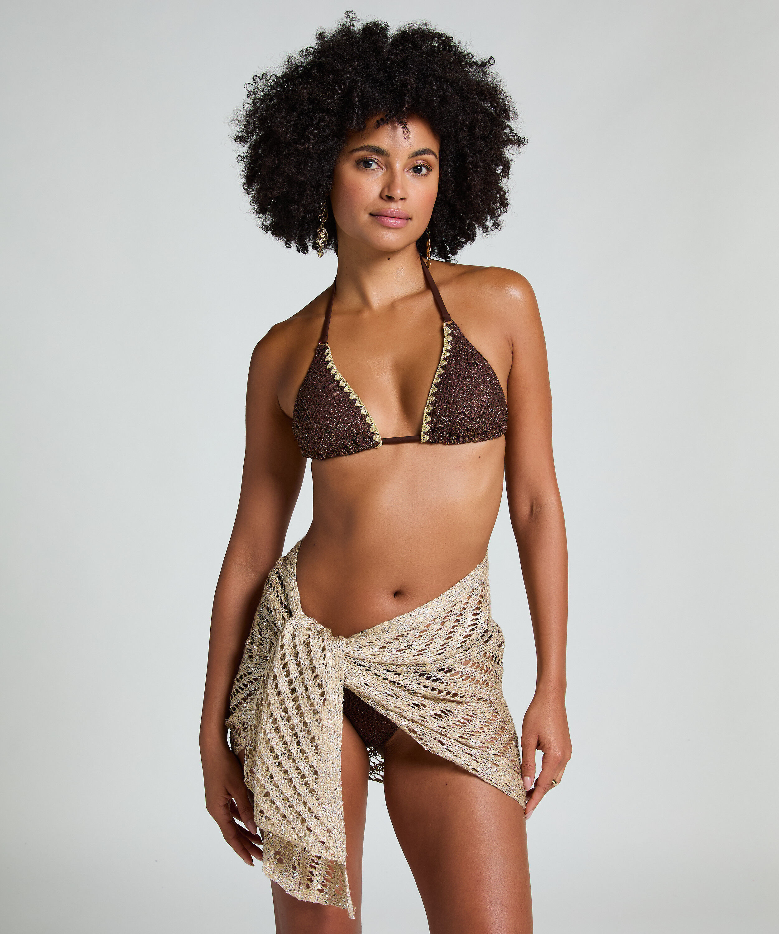 Pailletten-Pareo für den Strand, Beige