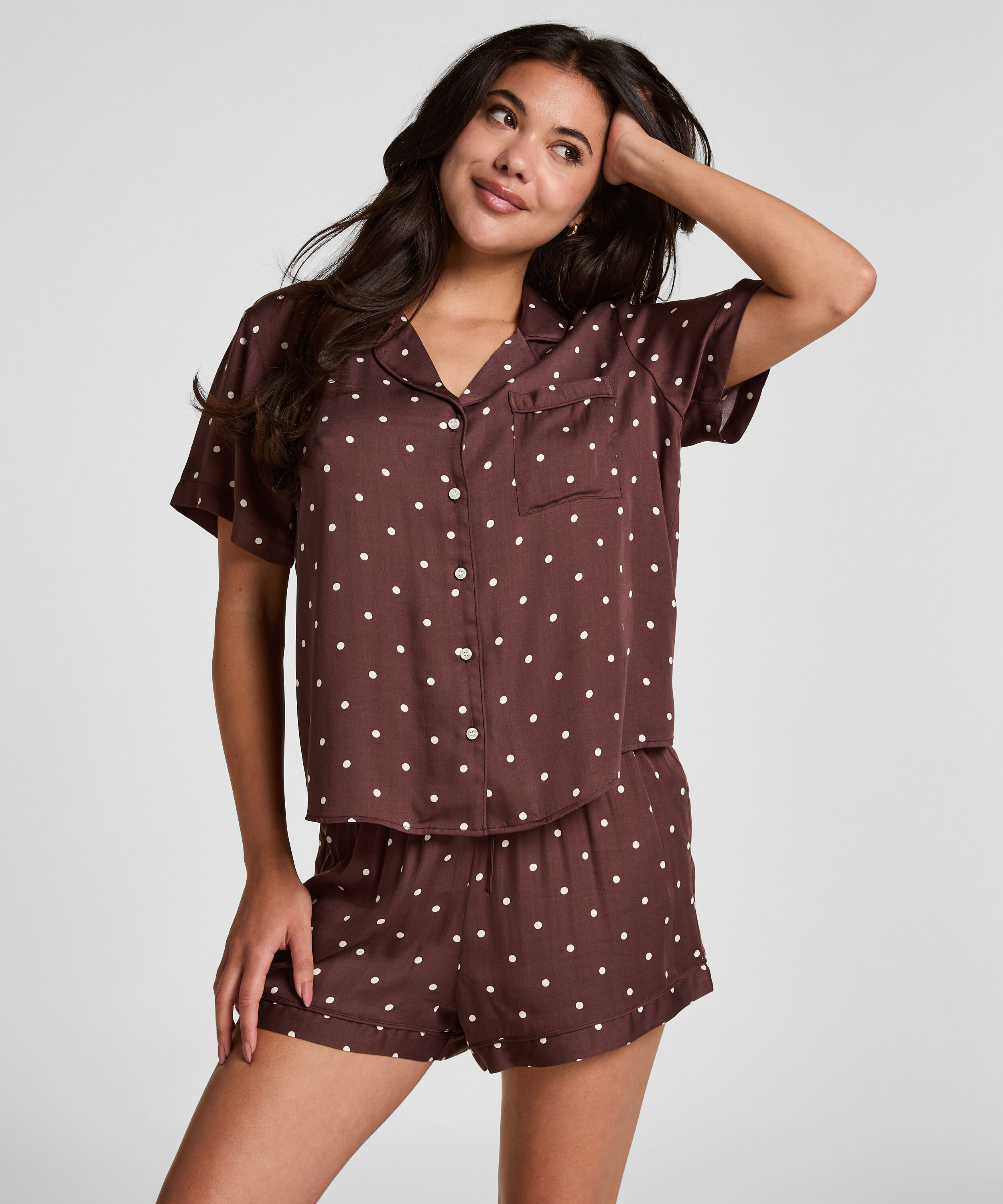 Pyjama-Shorts Satin, Braun