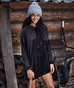 Bademantel-Kleid aus Velours, Schwarz