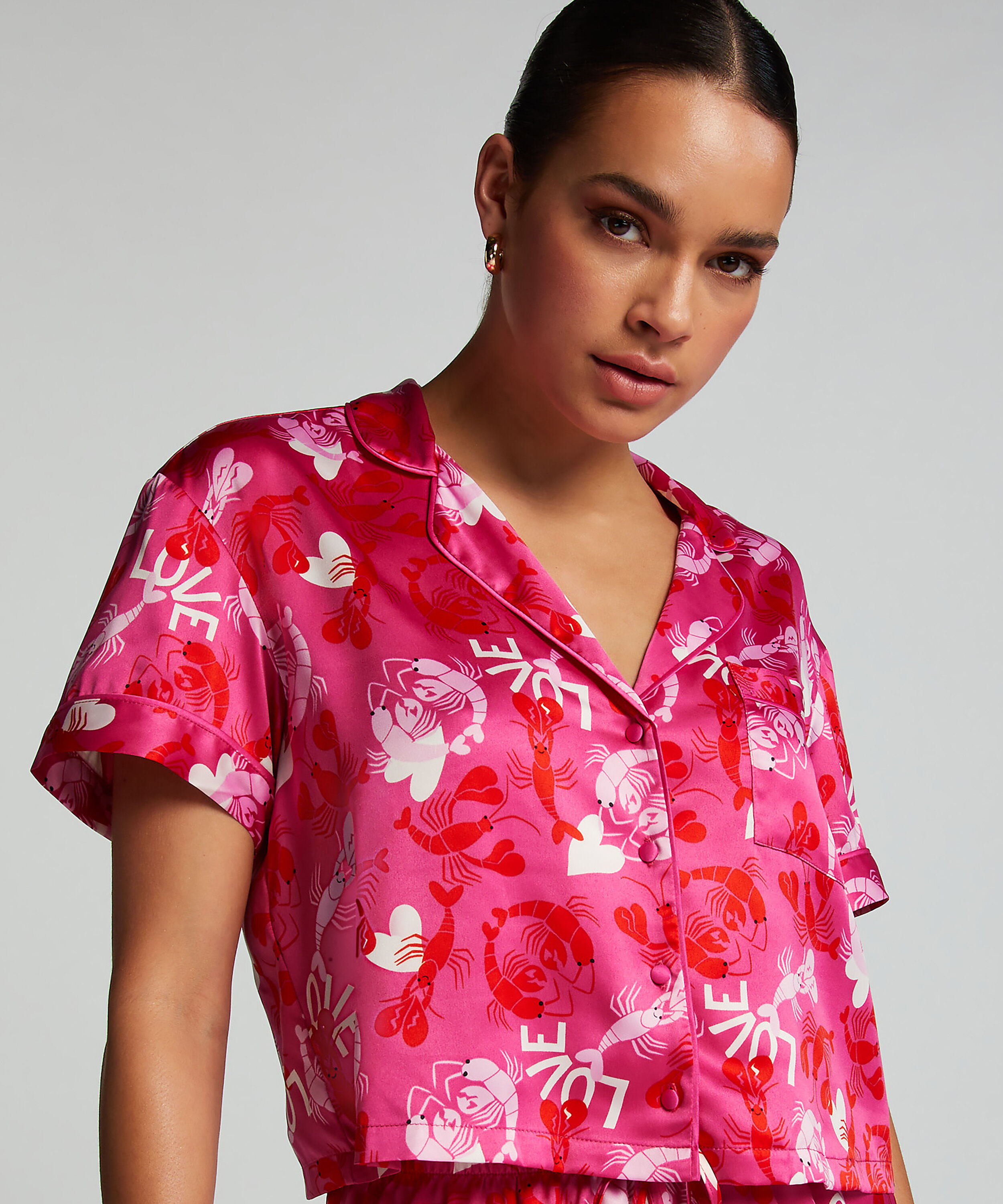 Kurzärmelige Satin-Jacke, Rosa