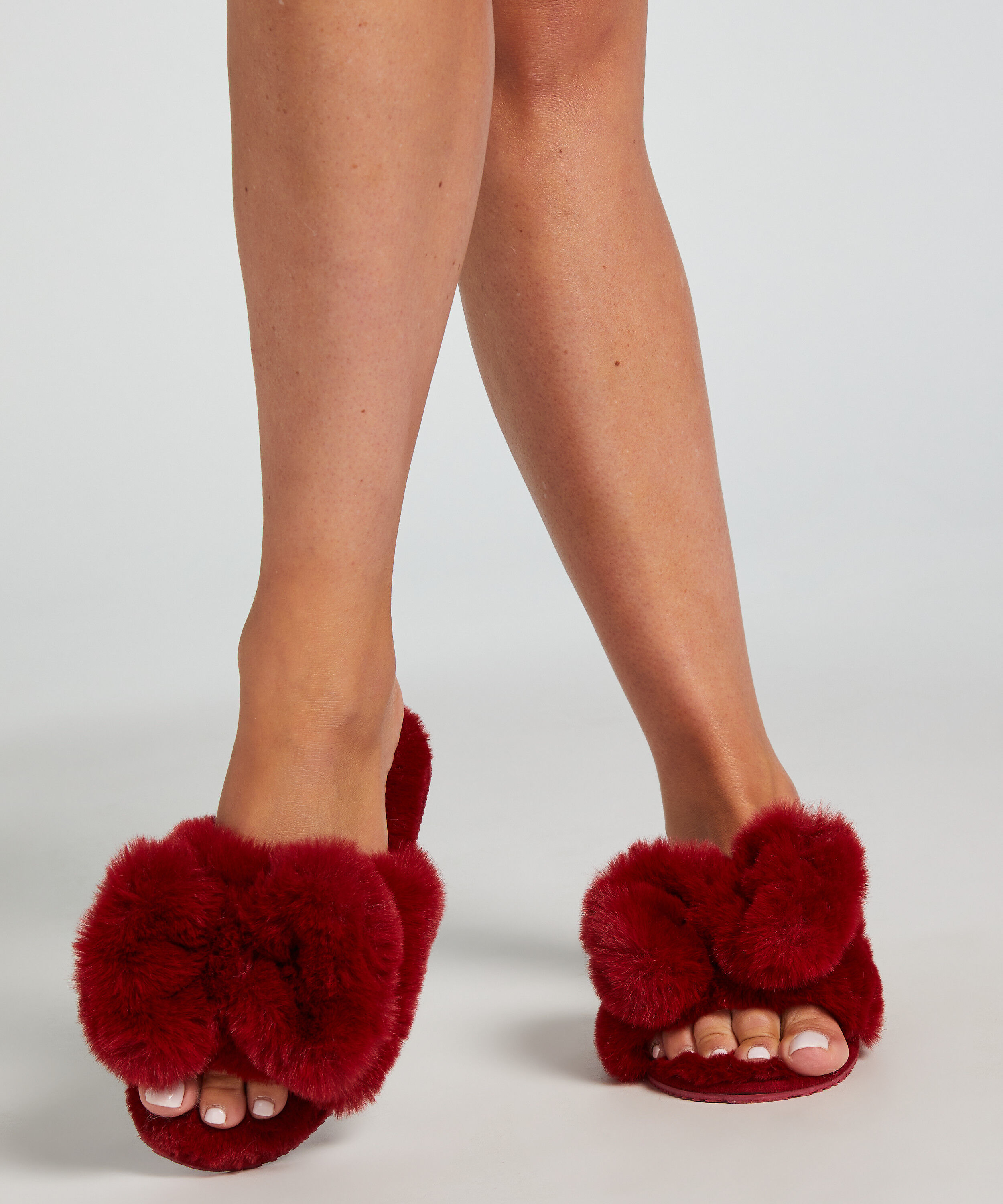 Hausschuhe Bow Fake Fur, Rot
