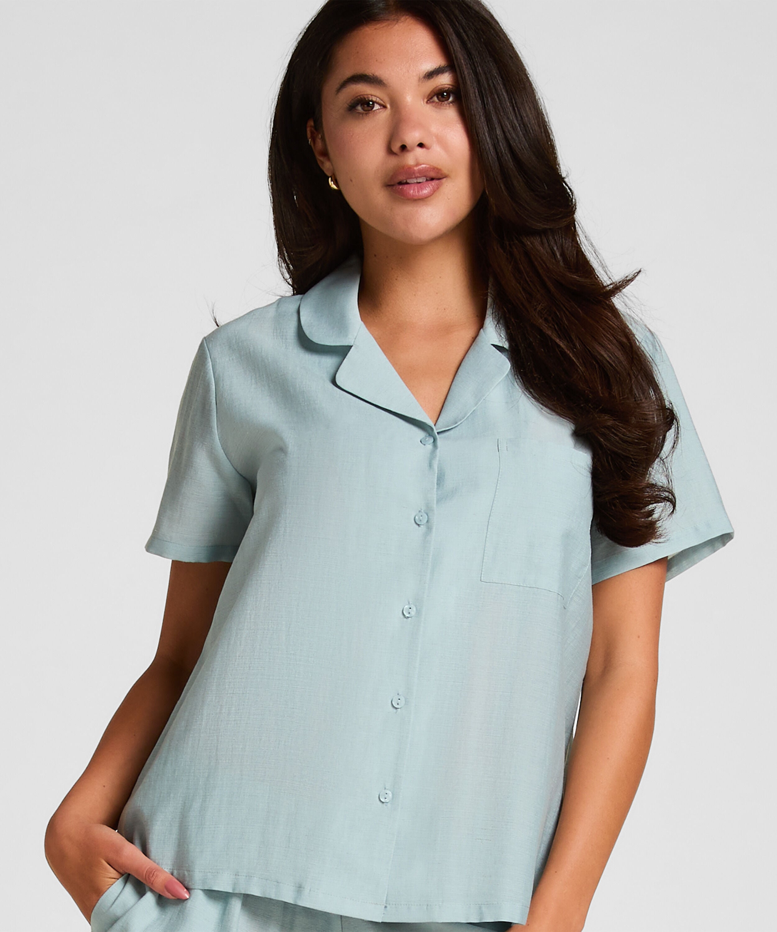 Pyjama-Jacke Crinkled, Blau Pyjama-Jacke Crinkled, Blau