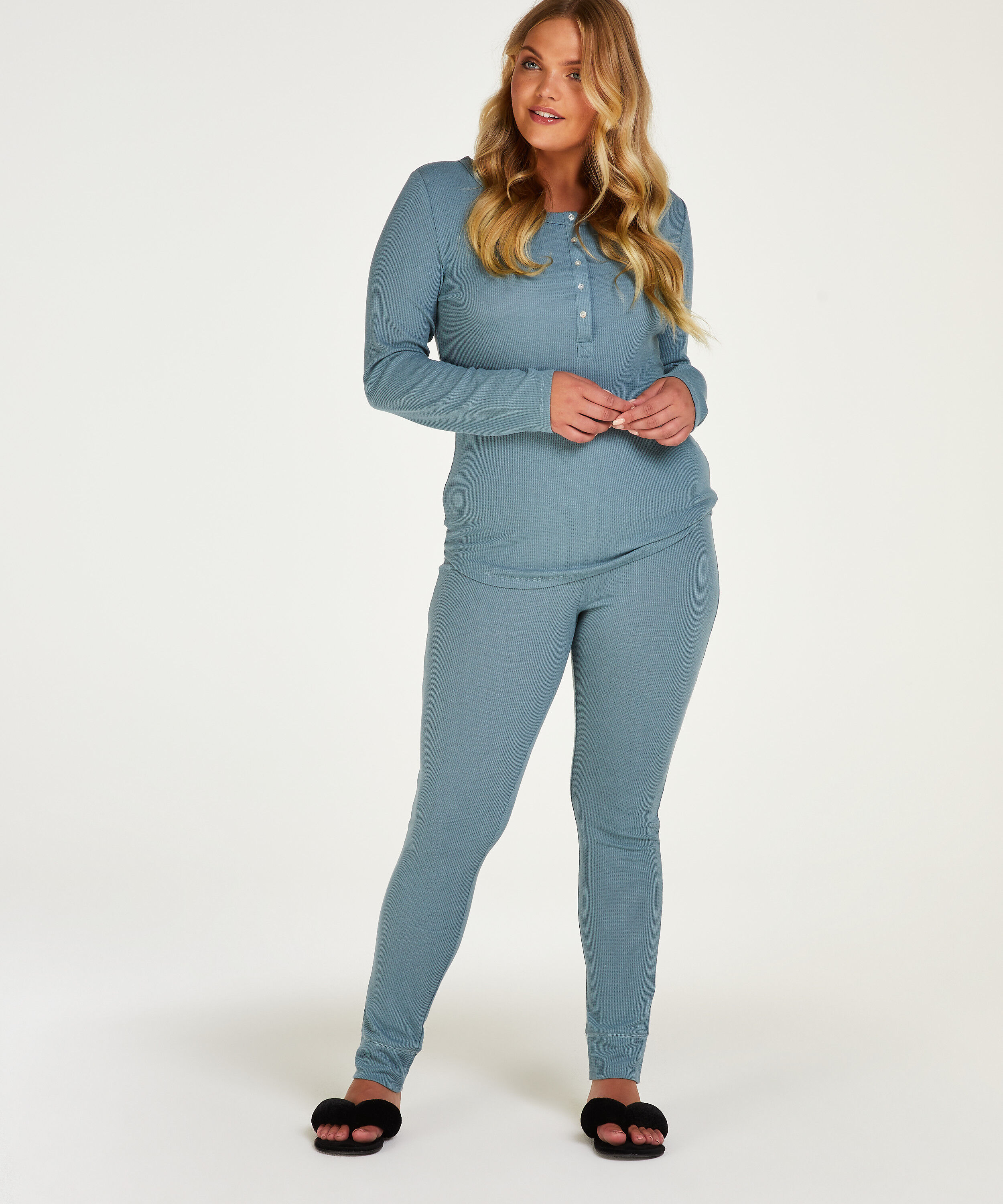 Pyjama Waffle Placket, Blau
