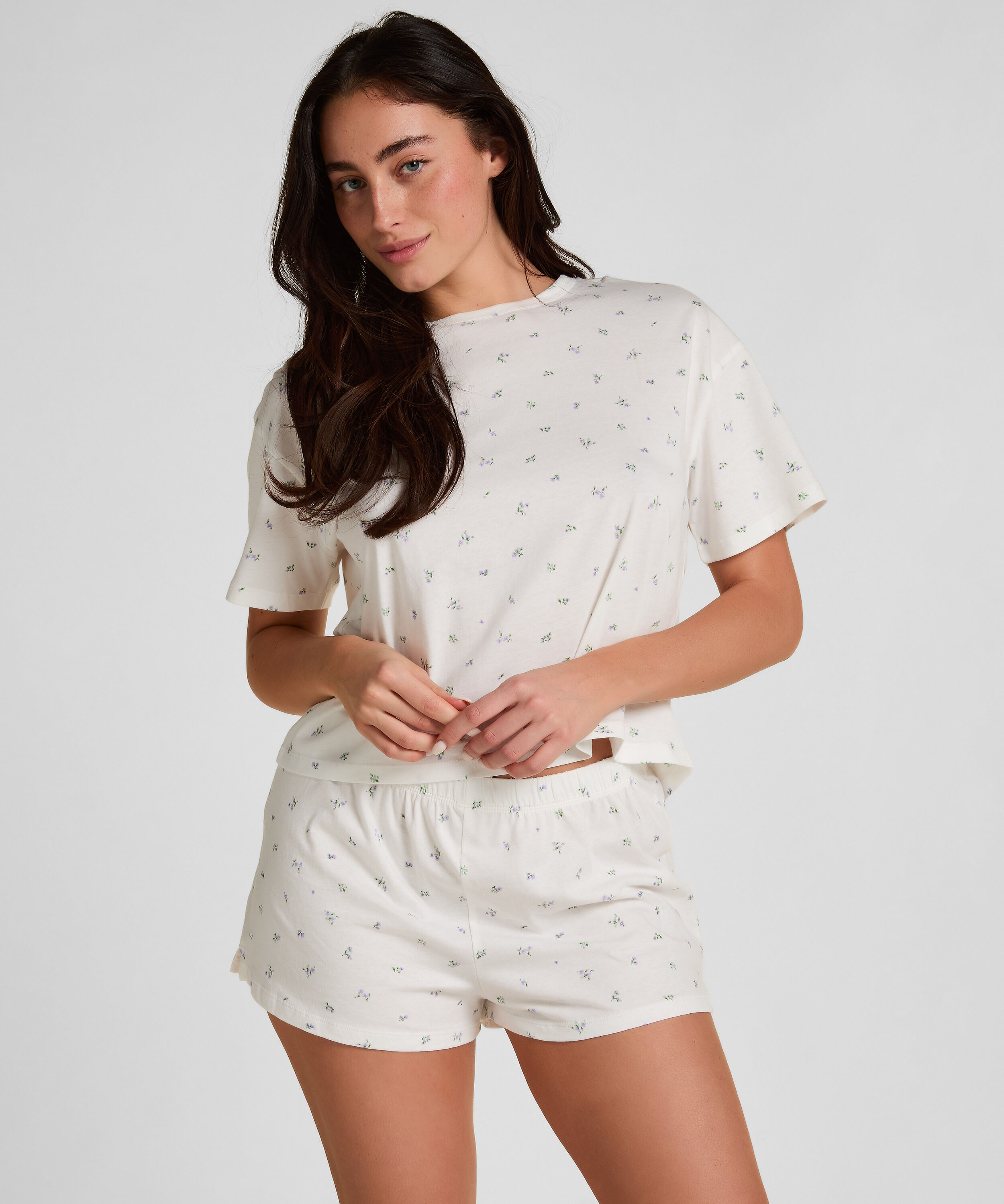 Pyjamaset Baumwoll, Weiß