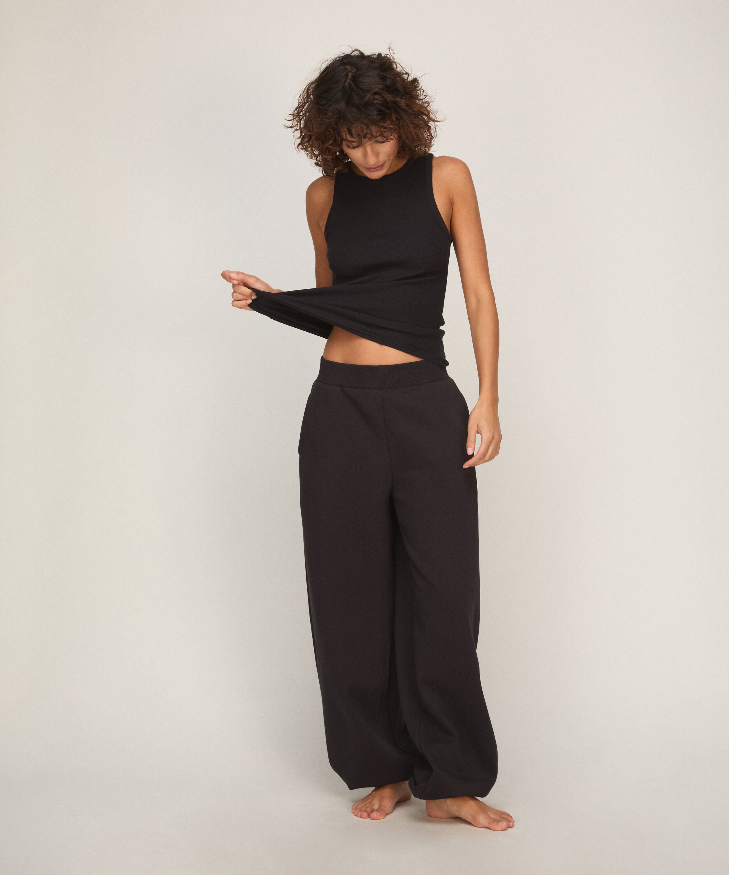 Jogginghose aus Angerautem Sweat, Schwarz