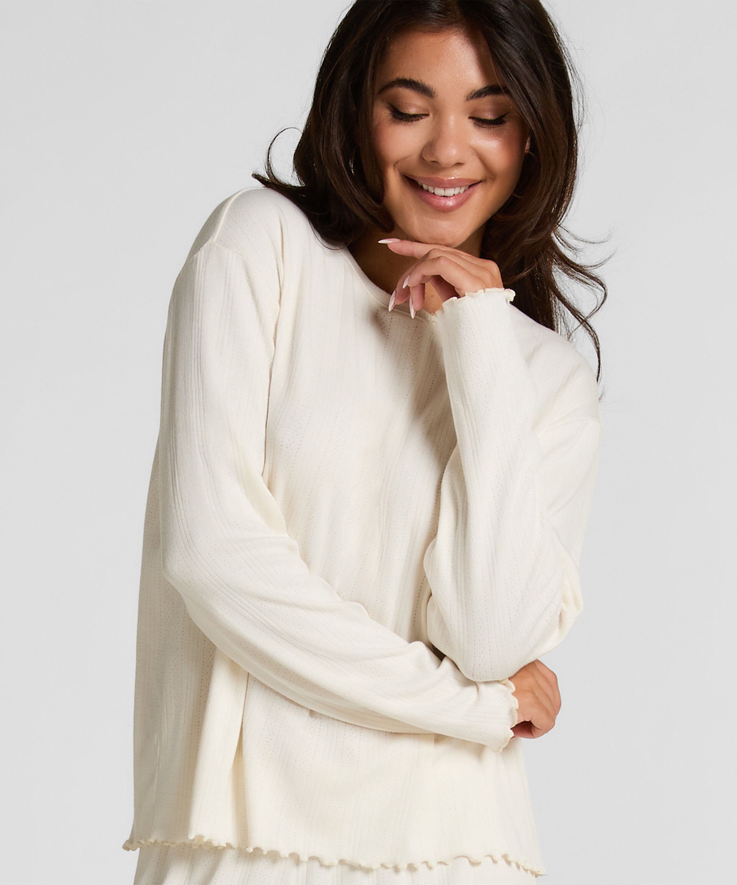 Pyjama Top Loose Pointelle, Weiß