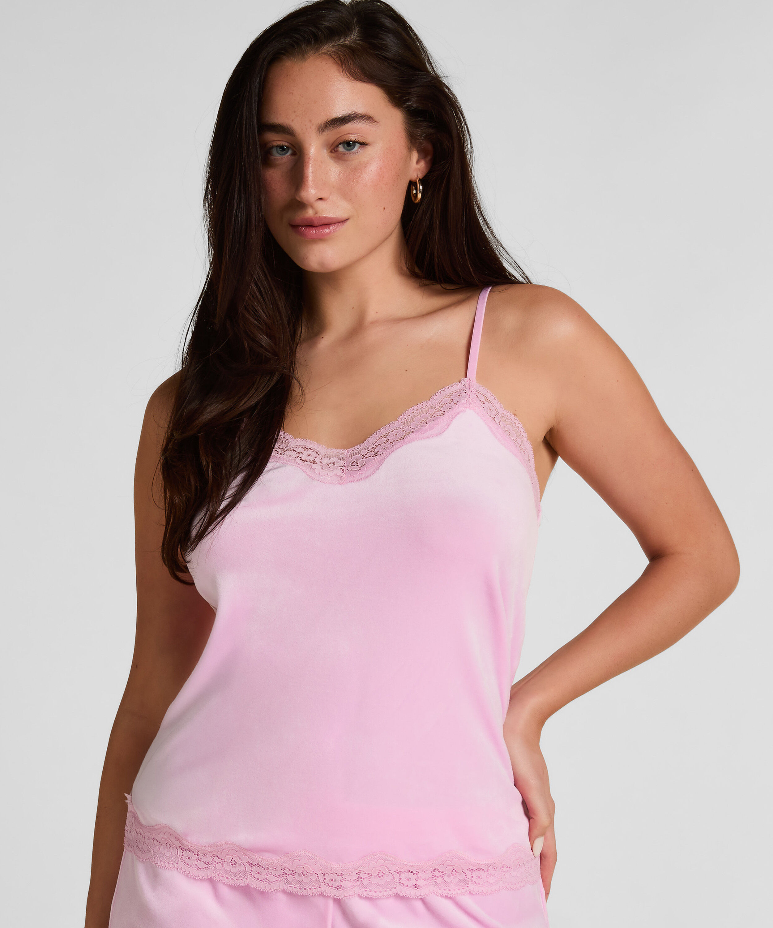 Cami Top Velours Lace, Rosa