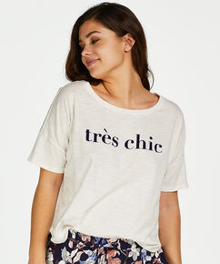 Kurzarm-Pyjamatop Loose Fit, Wei&szlig;