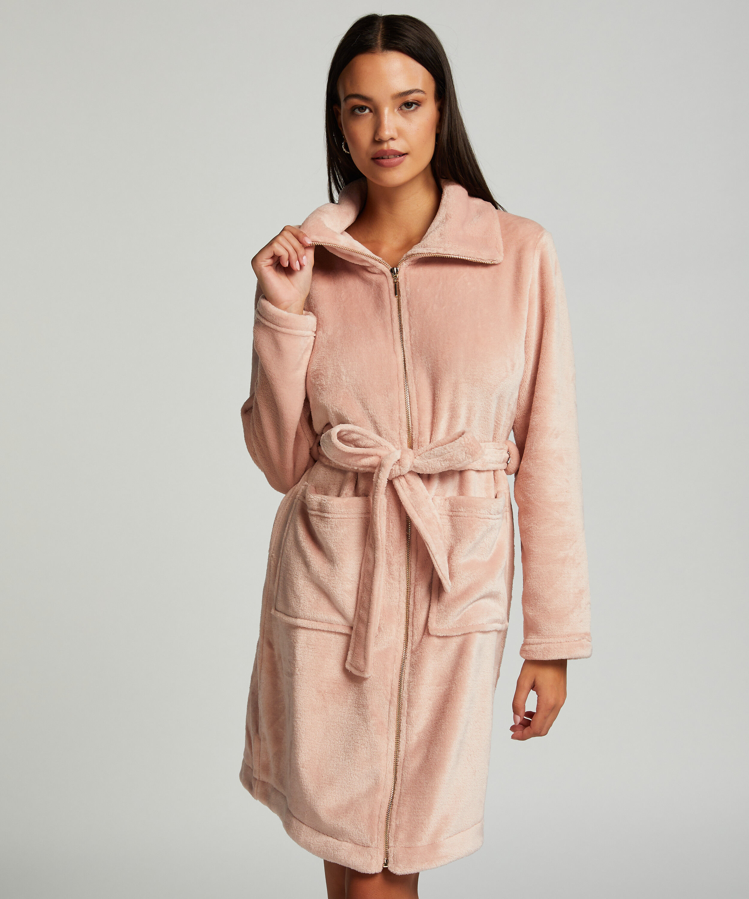 Bademantel Zip Fleece, Rosa