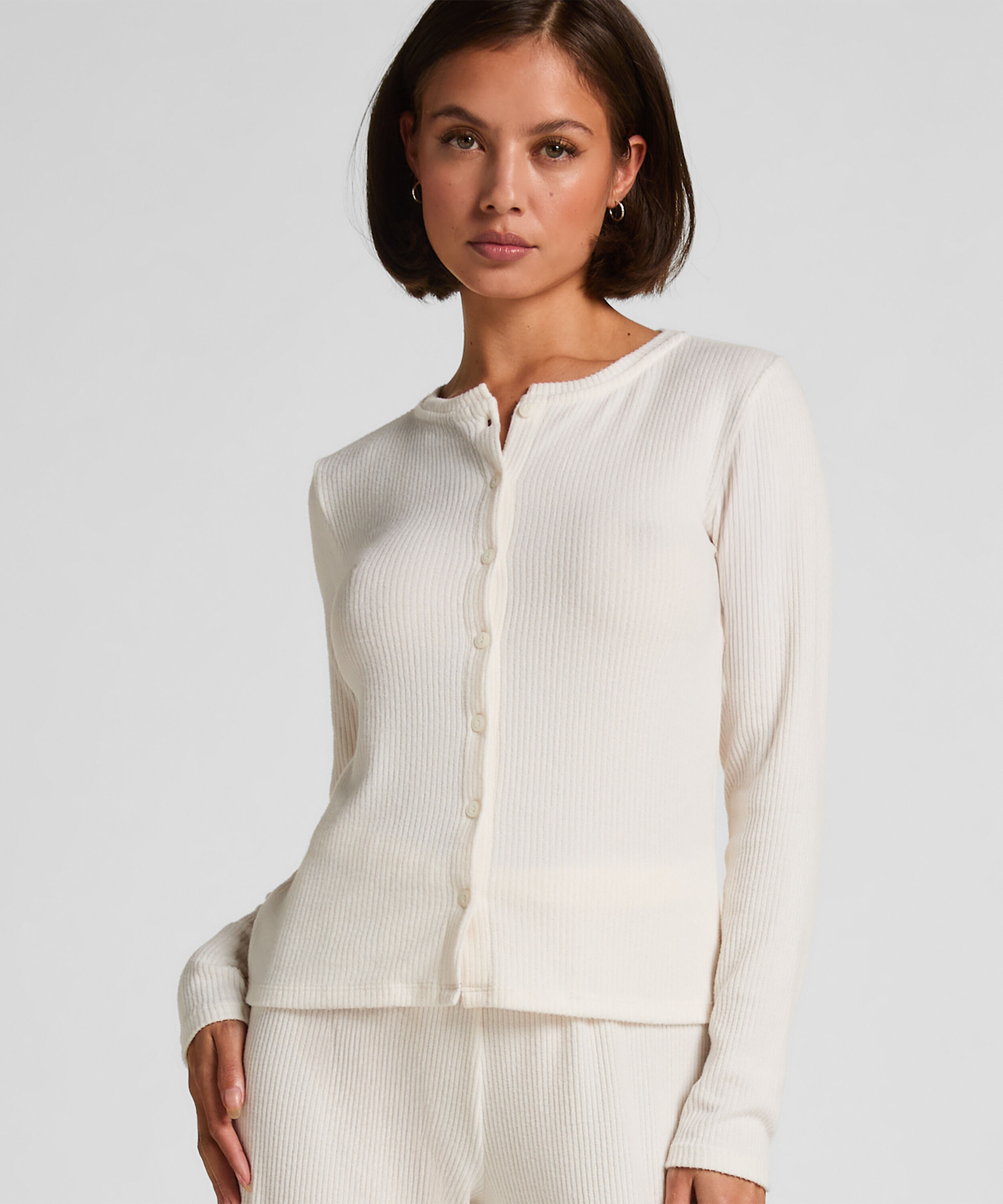 Gerippte Jersey-Strickjacke, Weiß Gerippte Jersey-Strickjacke, Weiß