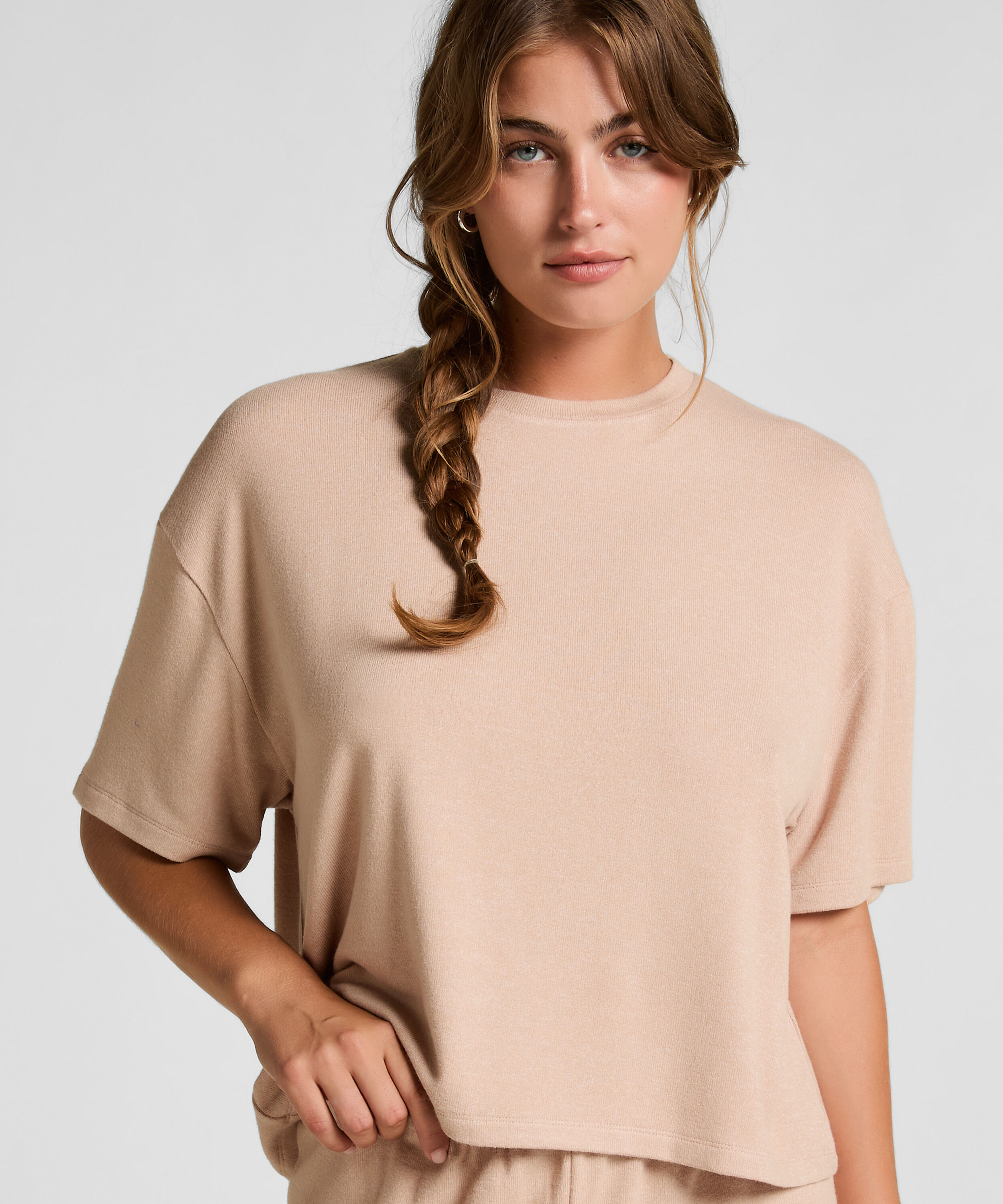 Pyjamatop aus aufgerautem Jersey, Beige Pyjamatop aus aufgerautem Jersey, Beige