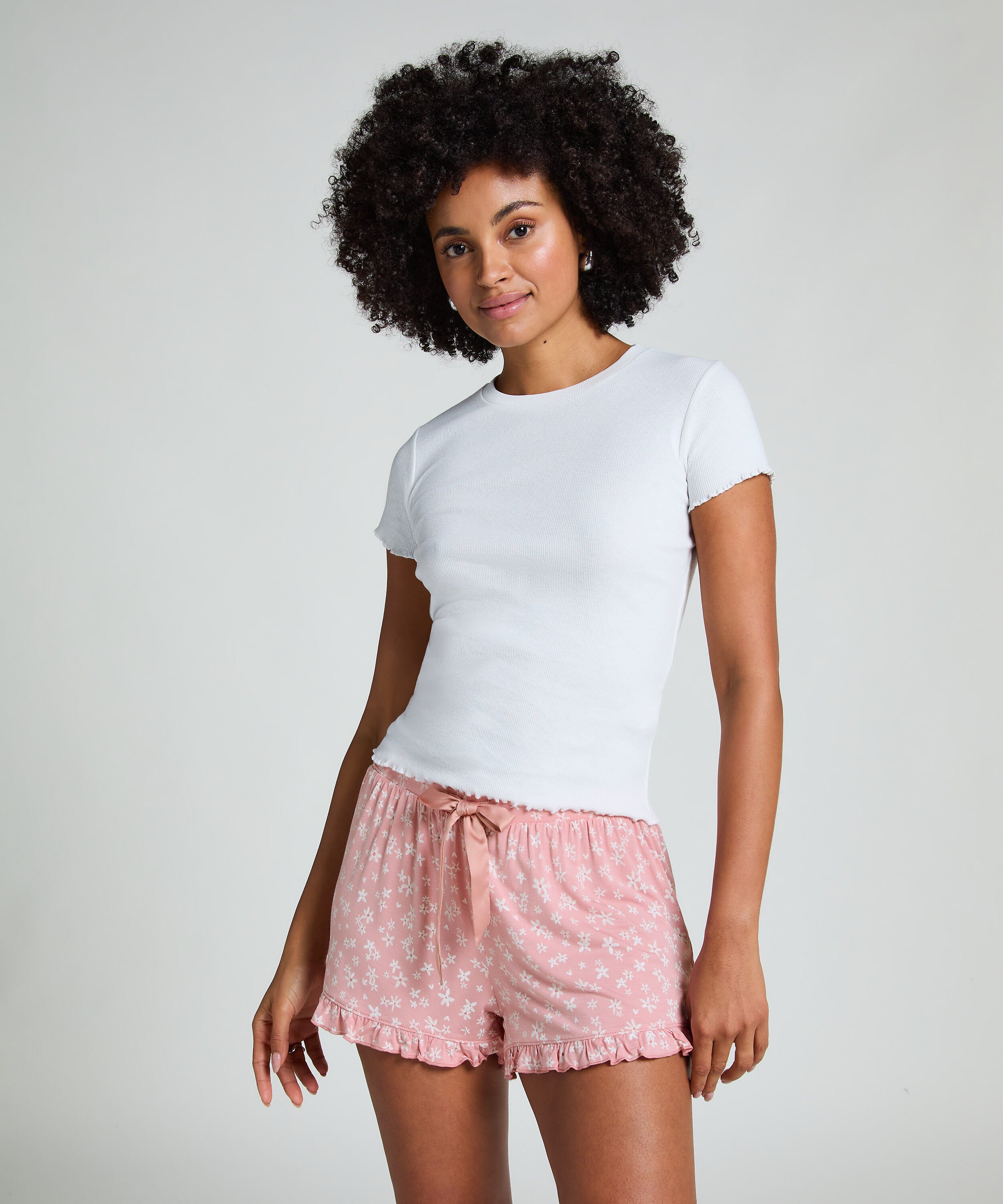 Jersey-Shorts mit Rüschen, Rosa