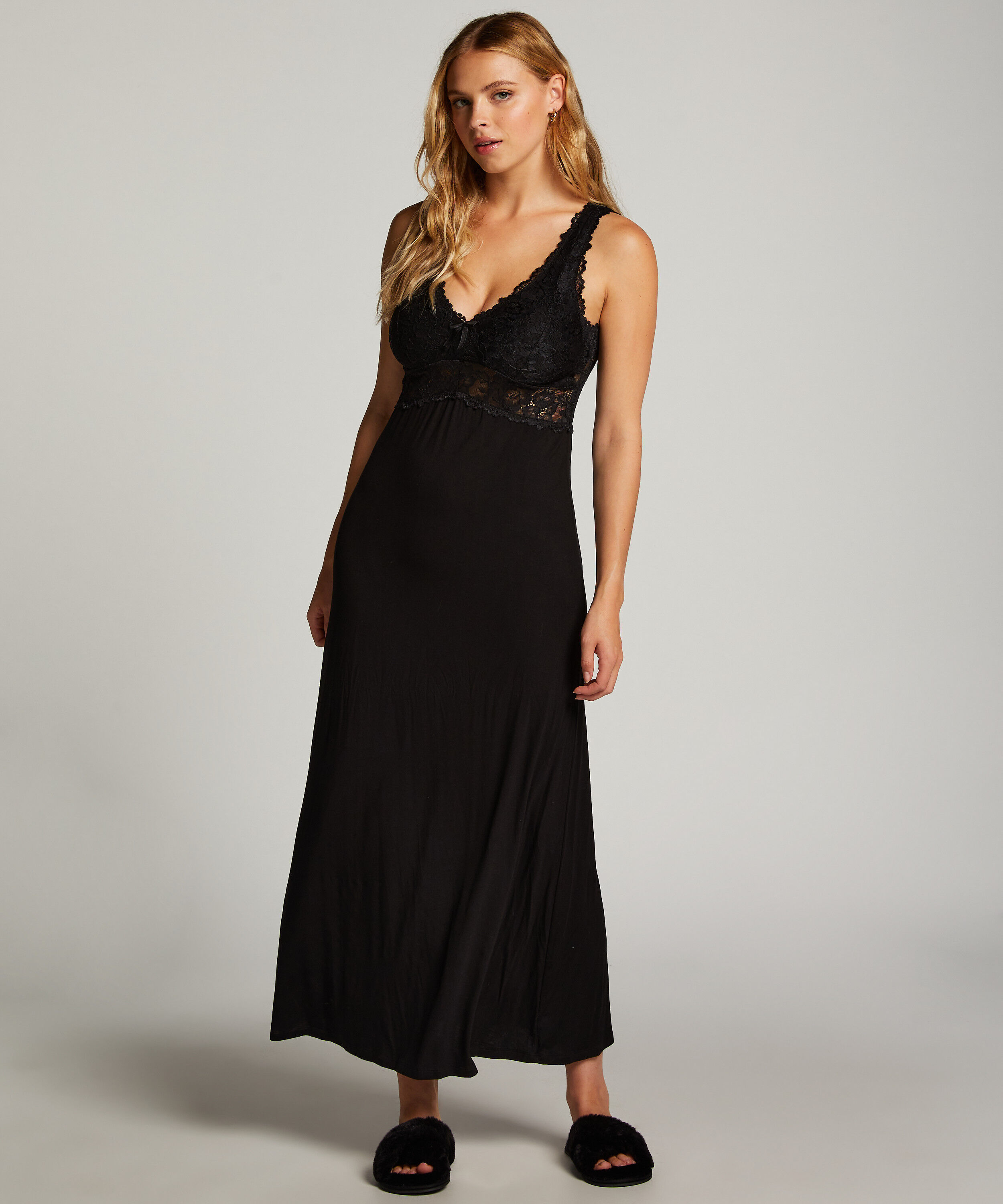 Slipdress Nora Lace Long, Schwarz Slipdress Nora Lace Long, Schwarz