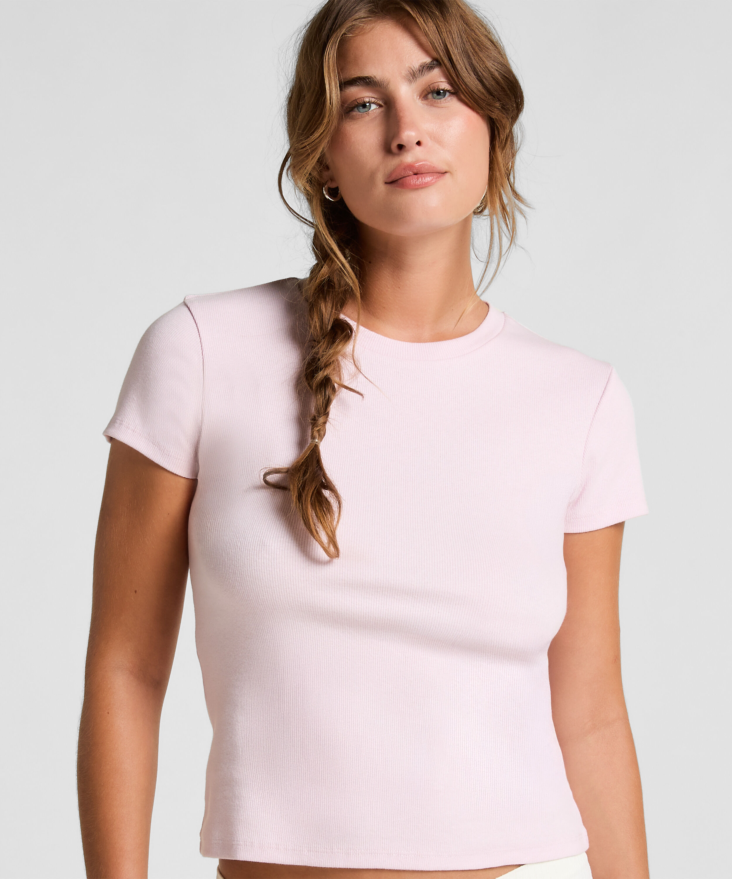 Pyjamatop Rib Crew Neck, Rosa
