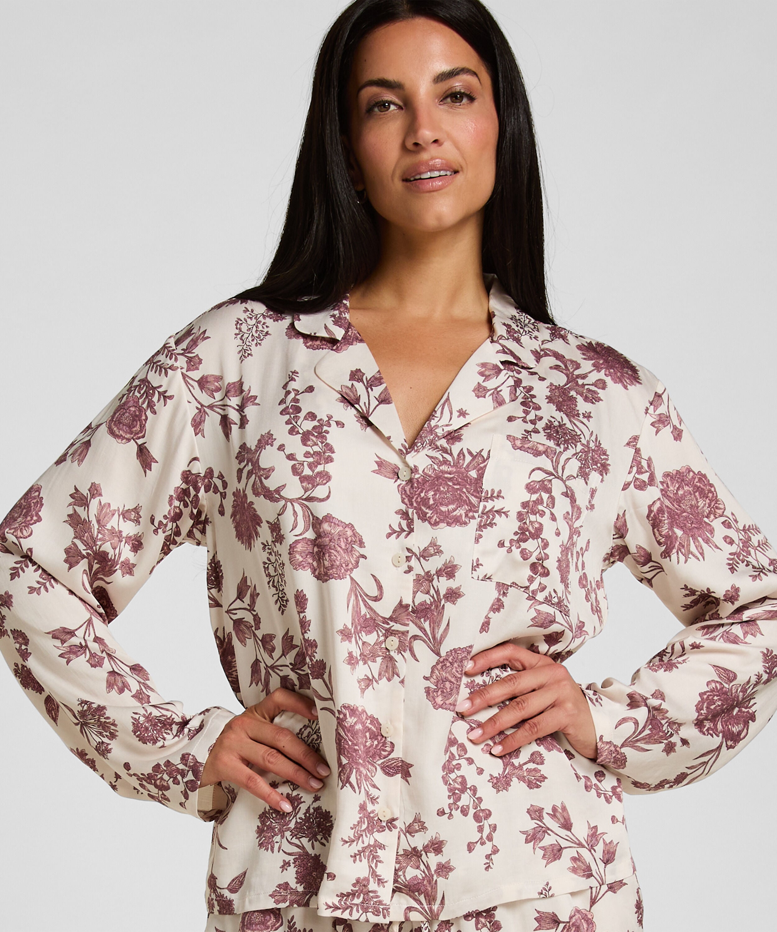 Pyjama Jacke Woven Print, Beige Pyjama Jacke Woven Print, Beige