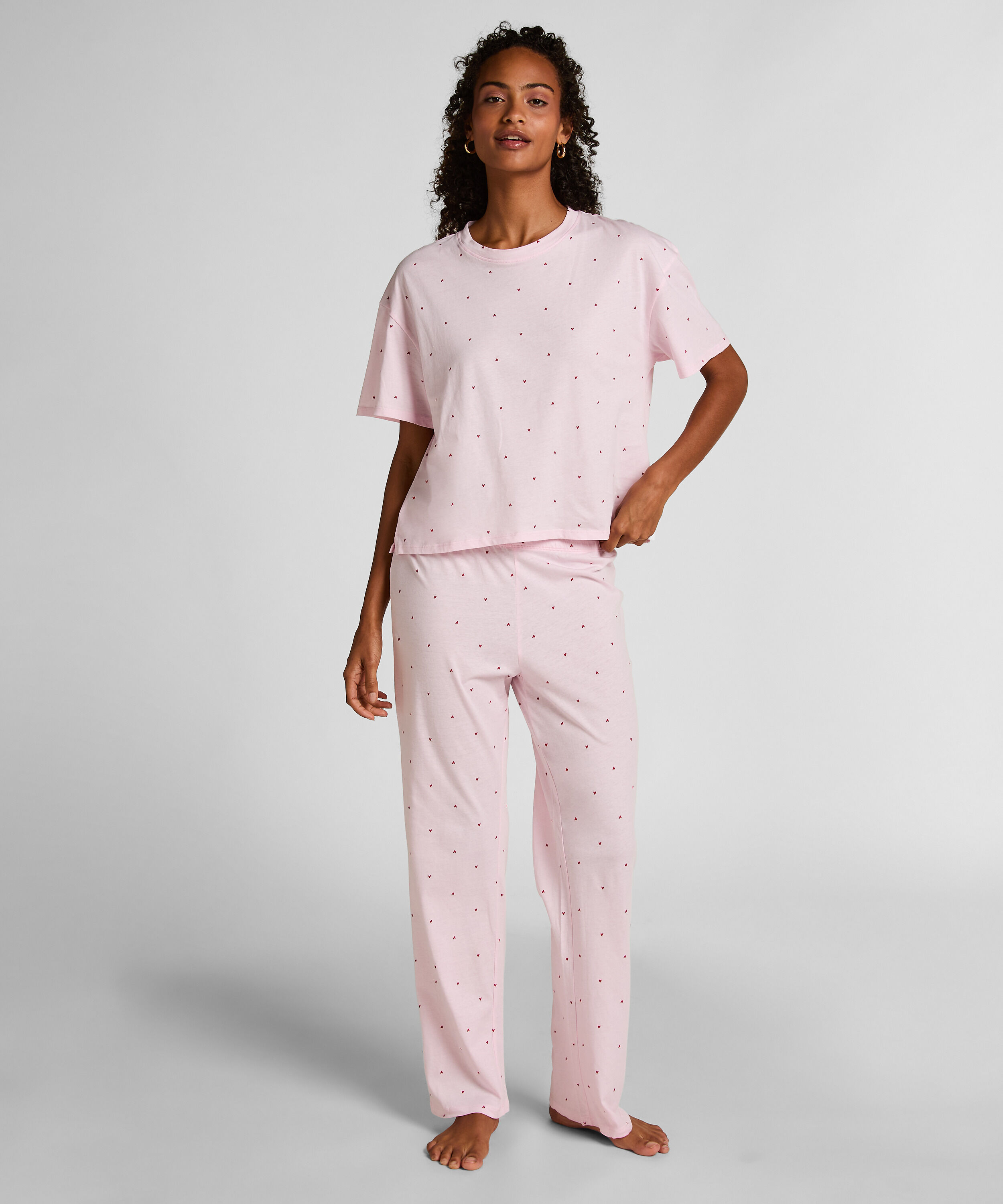 Pyjamaset Baumwolle bedruckt, Rosa Pyjamaset Baumwolle bedruckt, Rosa