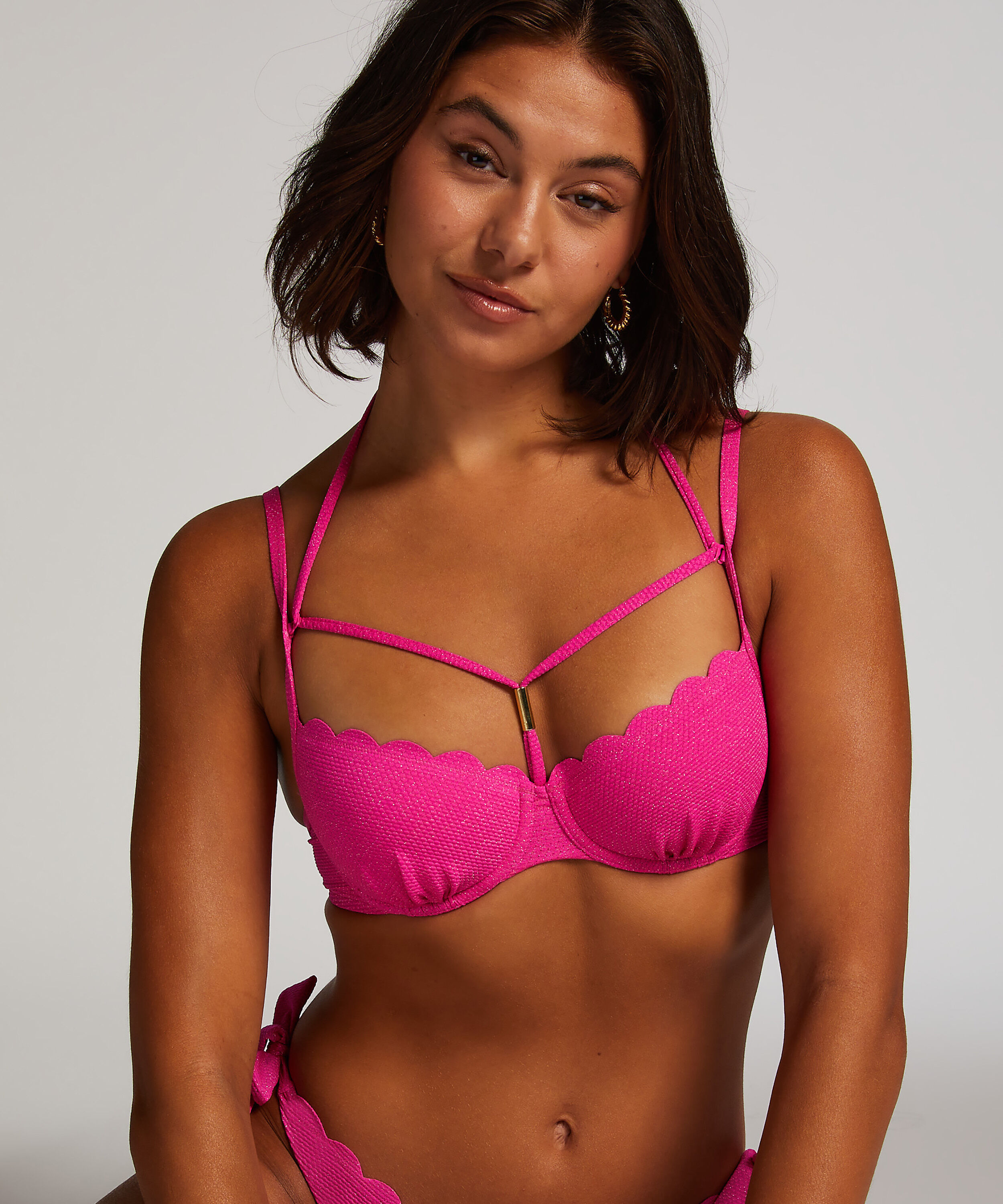Lurex-Bikinioberteil Scallop, Rosa