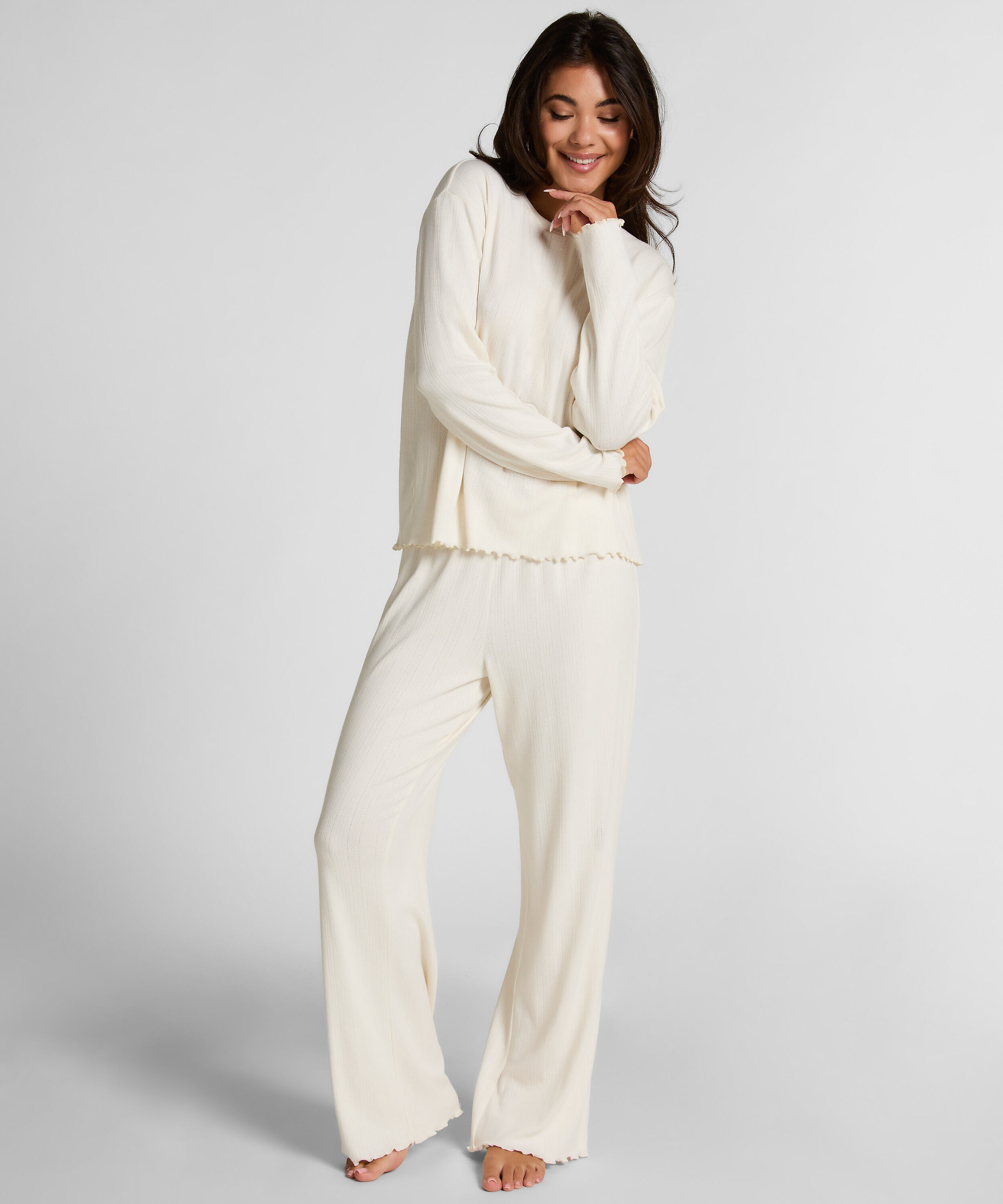 Pyjama Hose Loose Pointelle, Weiß Pyjama Hose Loose Pointelle, Weiß