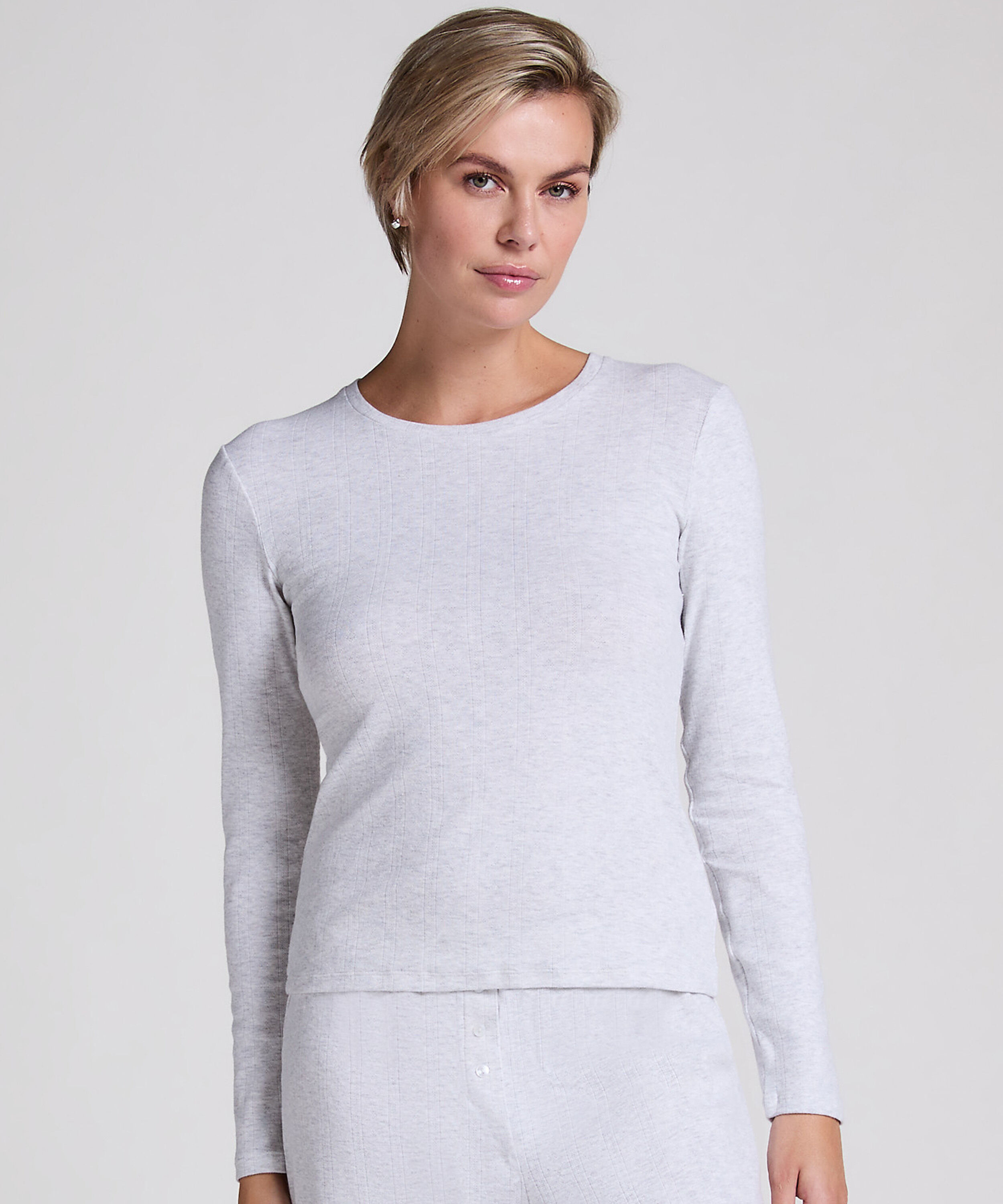 Pyjama-Oberteil Pointelle, Grau Pyjama-Oberteil Pointelle, Grau