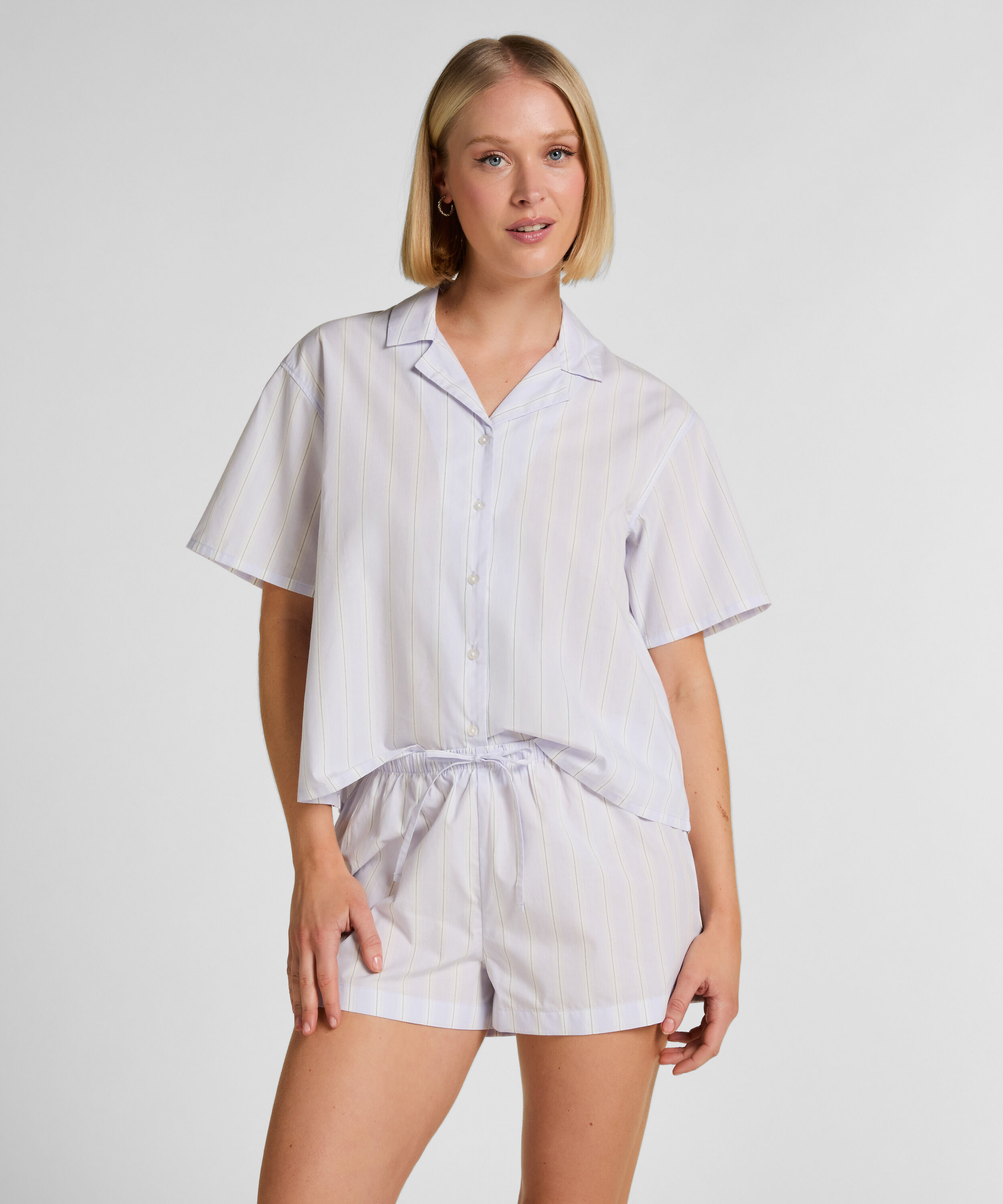 Gestreifte Baumwollshorts, Lila Gestreifte Baumwollshorts, Lila