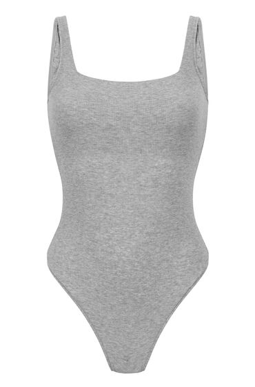 Thumbnail - Hunkemöller Gerippter Baumwoll-Body Grau