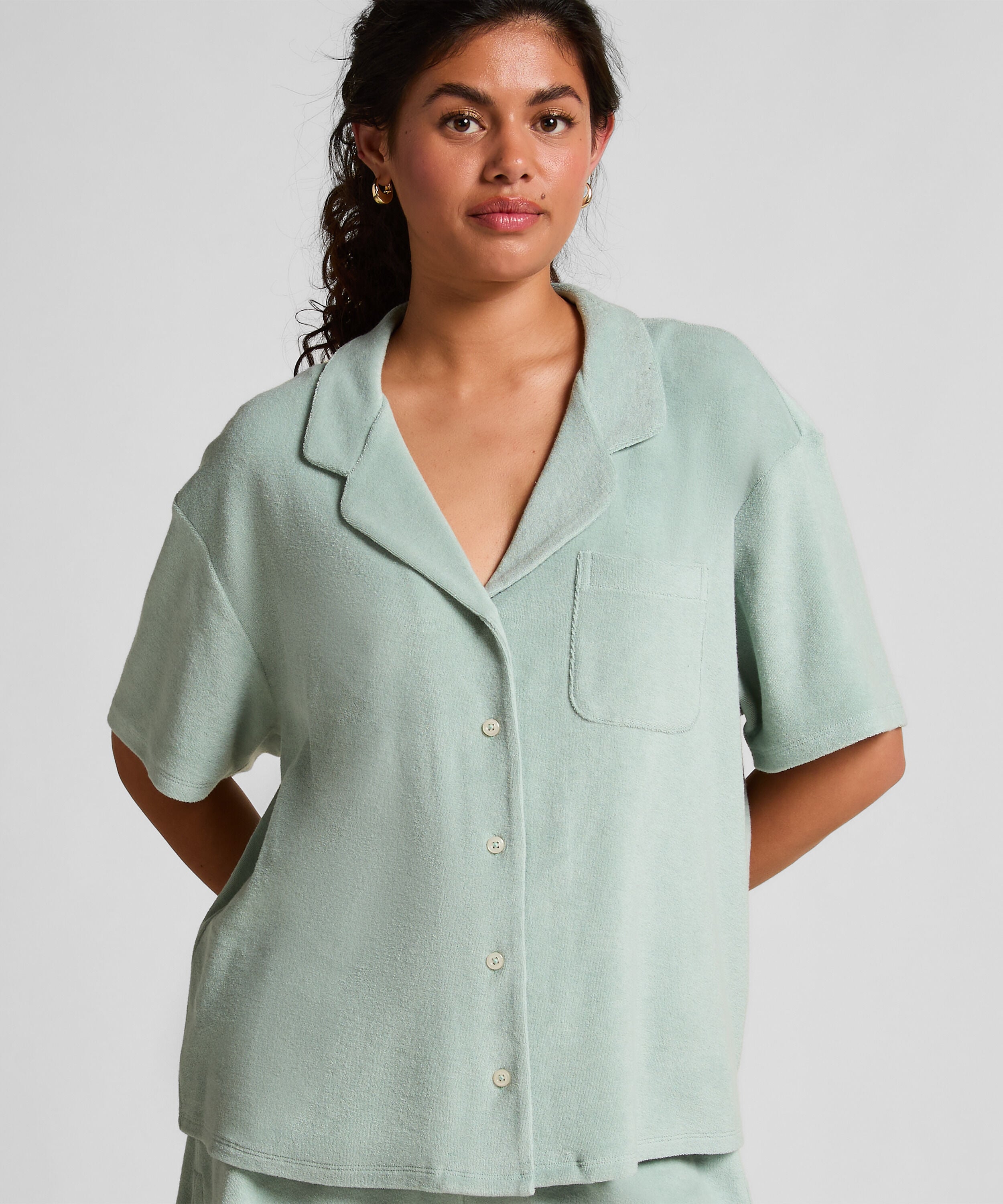 Button-up-Hemd mit Handtuch-Textur, Grün Button-up-Hemd mit Handtuch-Textur, Grün
