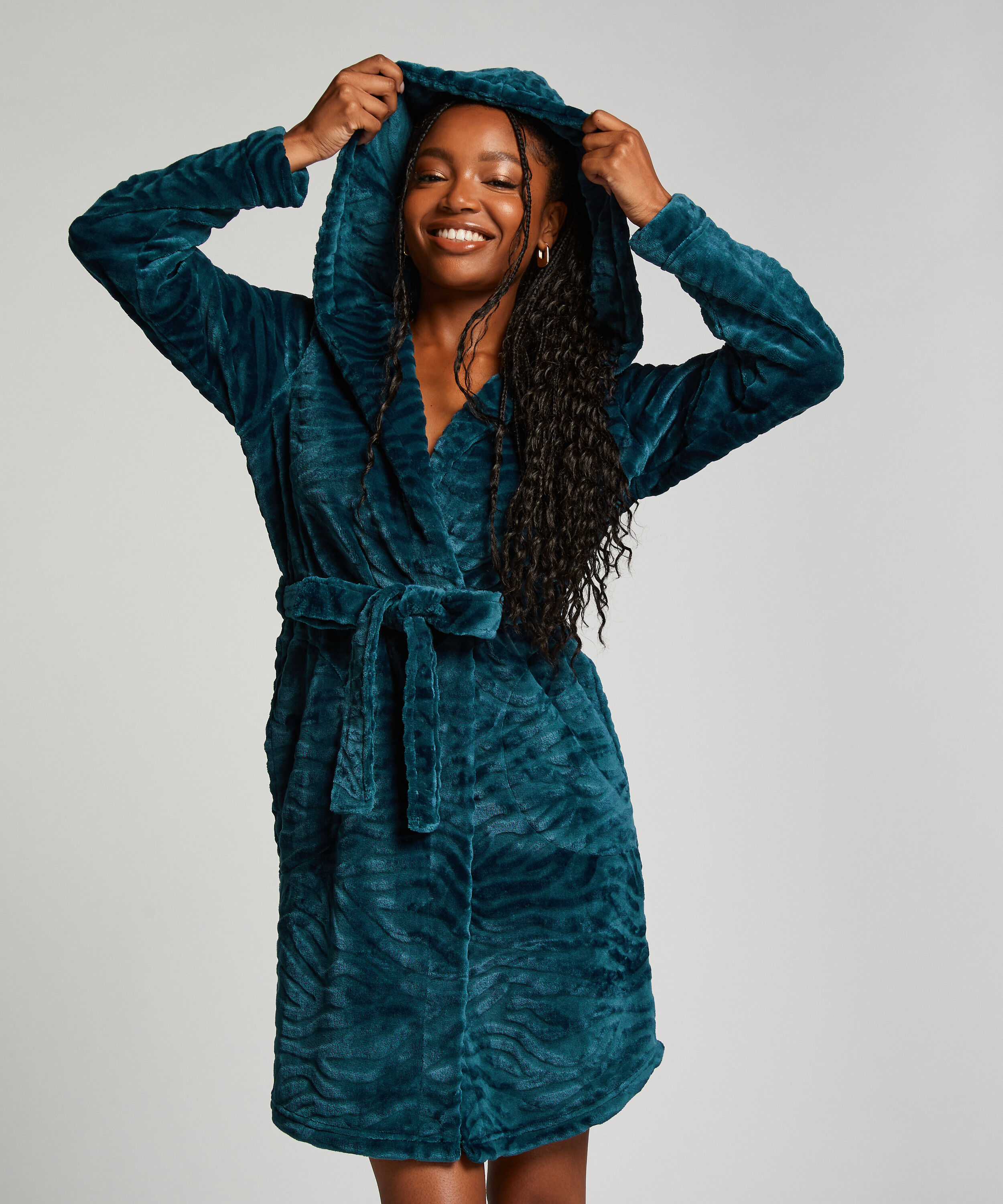 Kurzer Bademantel Fleece Rip, Blau