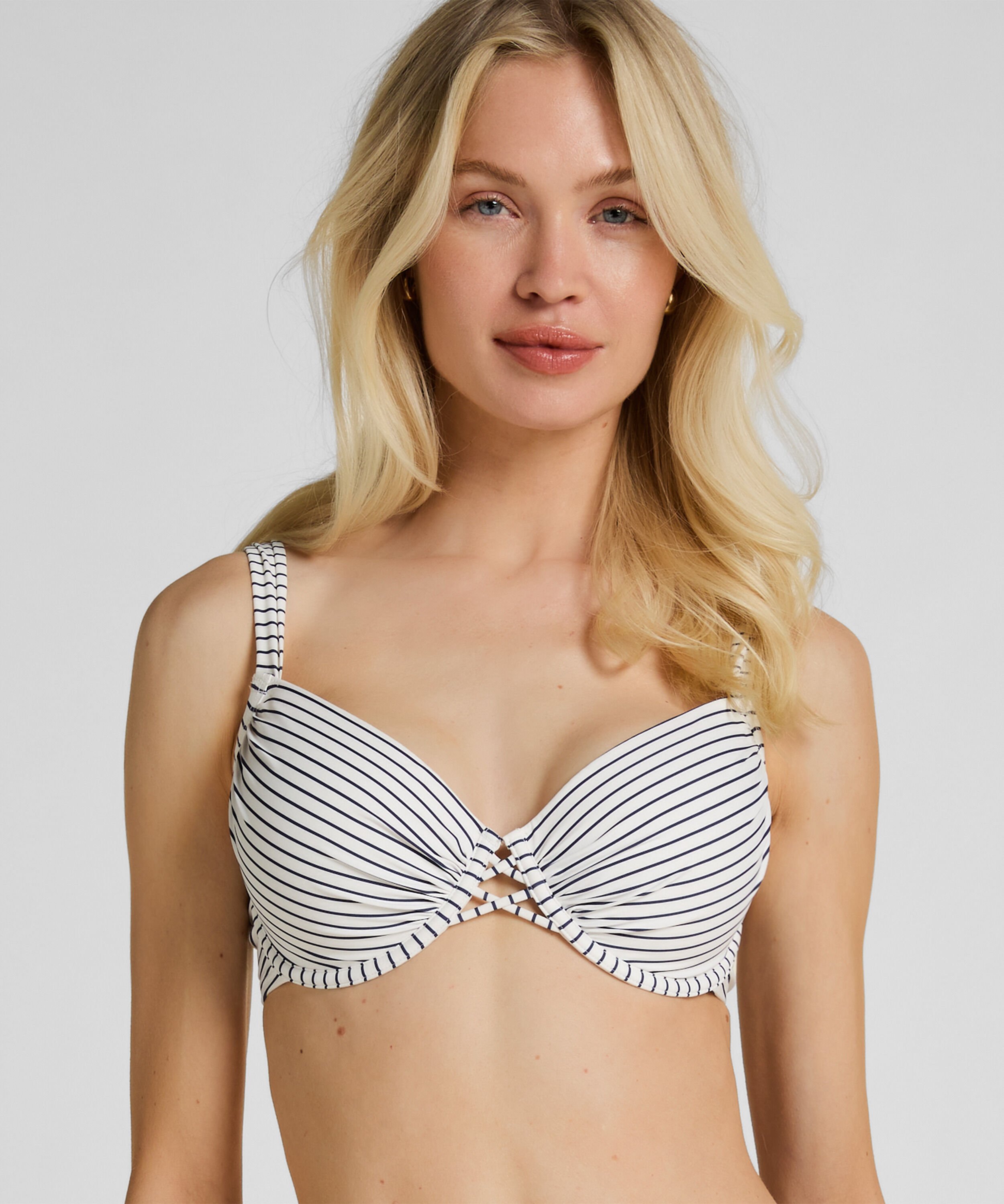 Gepolstertes Bügel-Bikini-Oberteil Stripes, Weiß