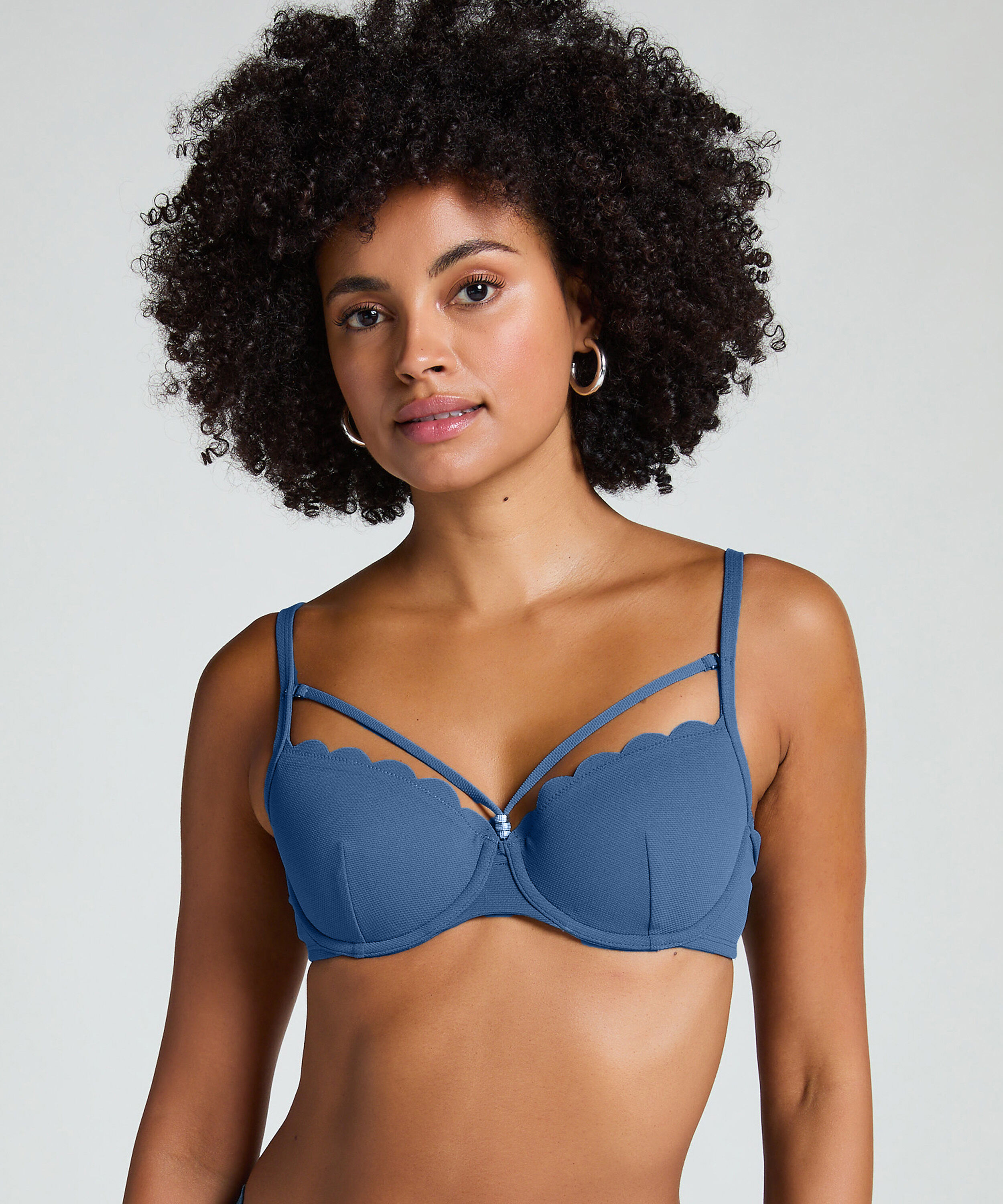 Wattiertes Bügel-Bikinioberteil Scallop, Blau