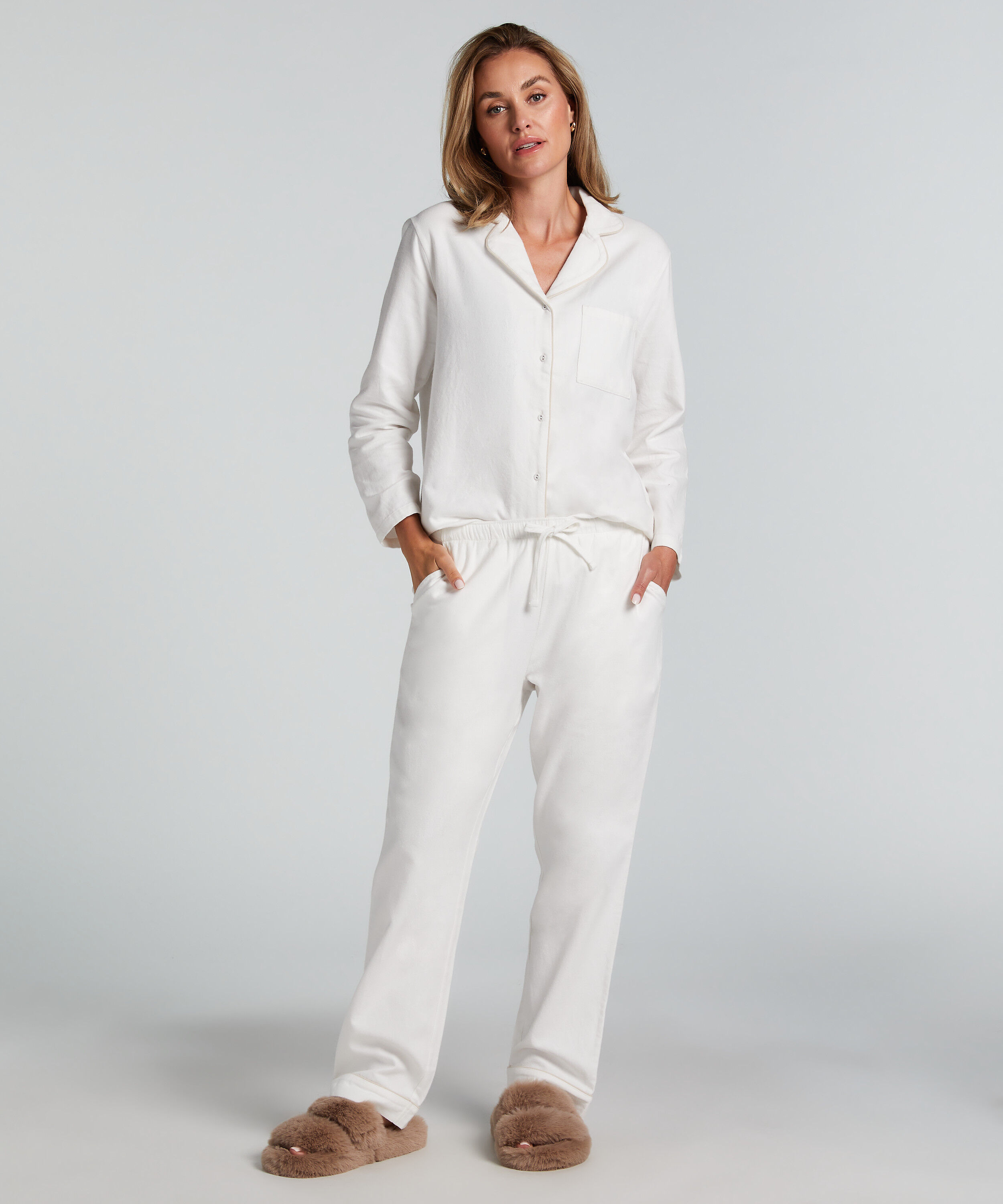 Pyjamahose aus Flanell, Weiß Pyjamahose aus Flanell, Weiß