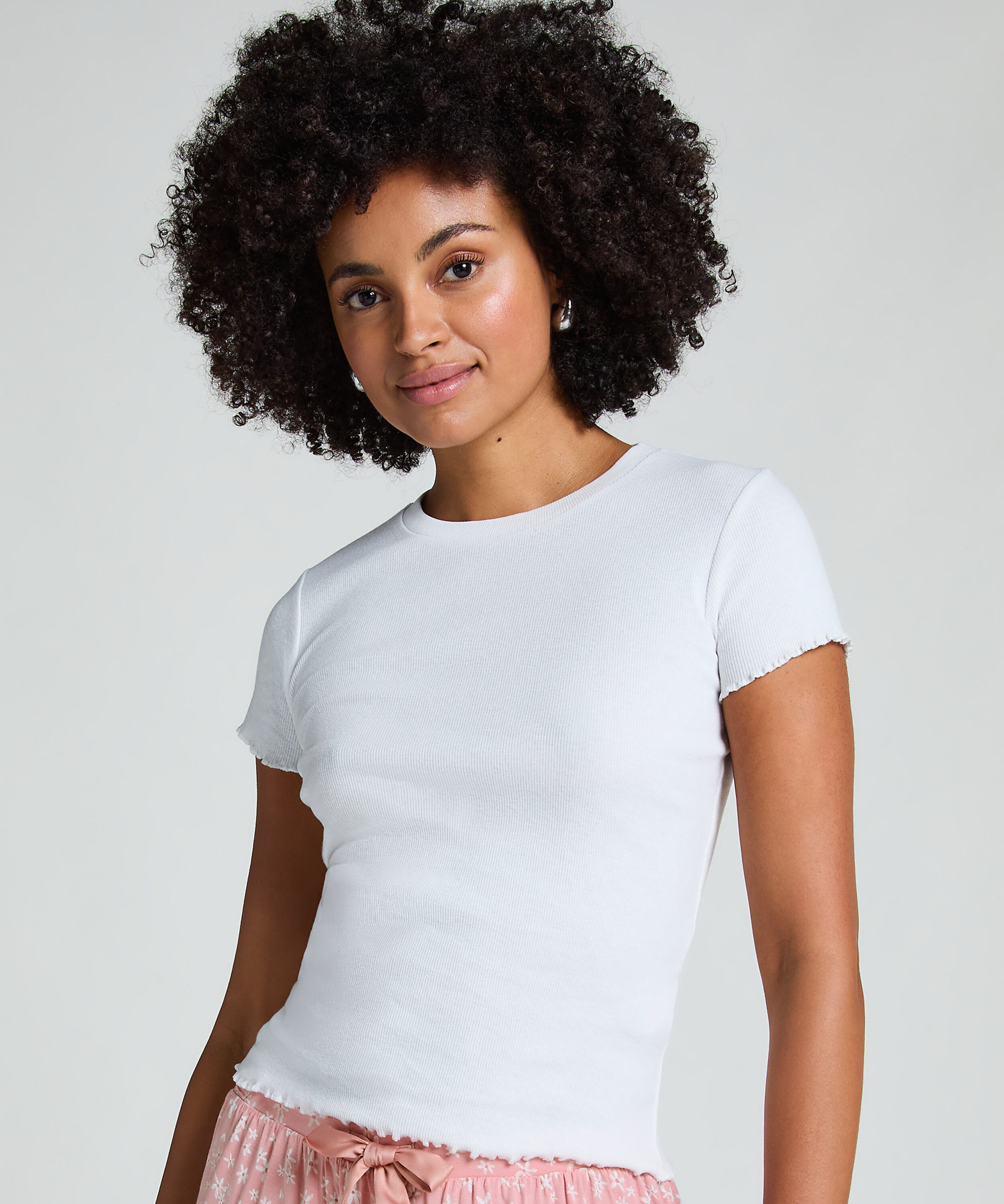 Kurzarm-Baumwollshirt, Weiß Kurzarm-Baumwollshirt, Weiß