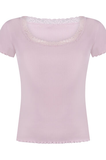 Thumbnail - Hunkemöller Pyjama-Oberteil Jersey Ripp Rosa