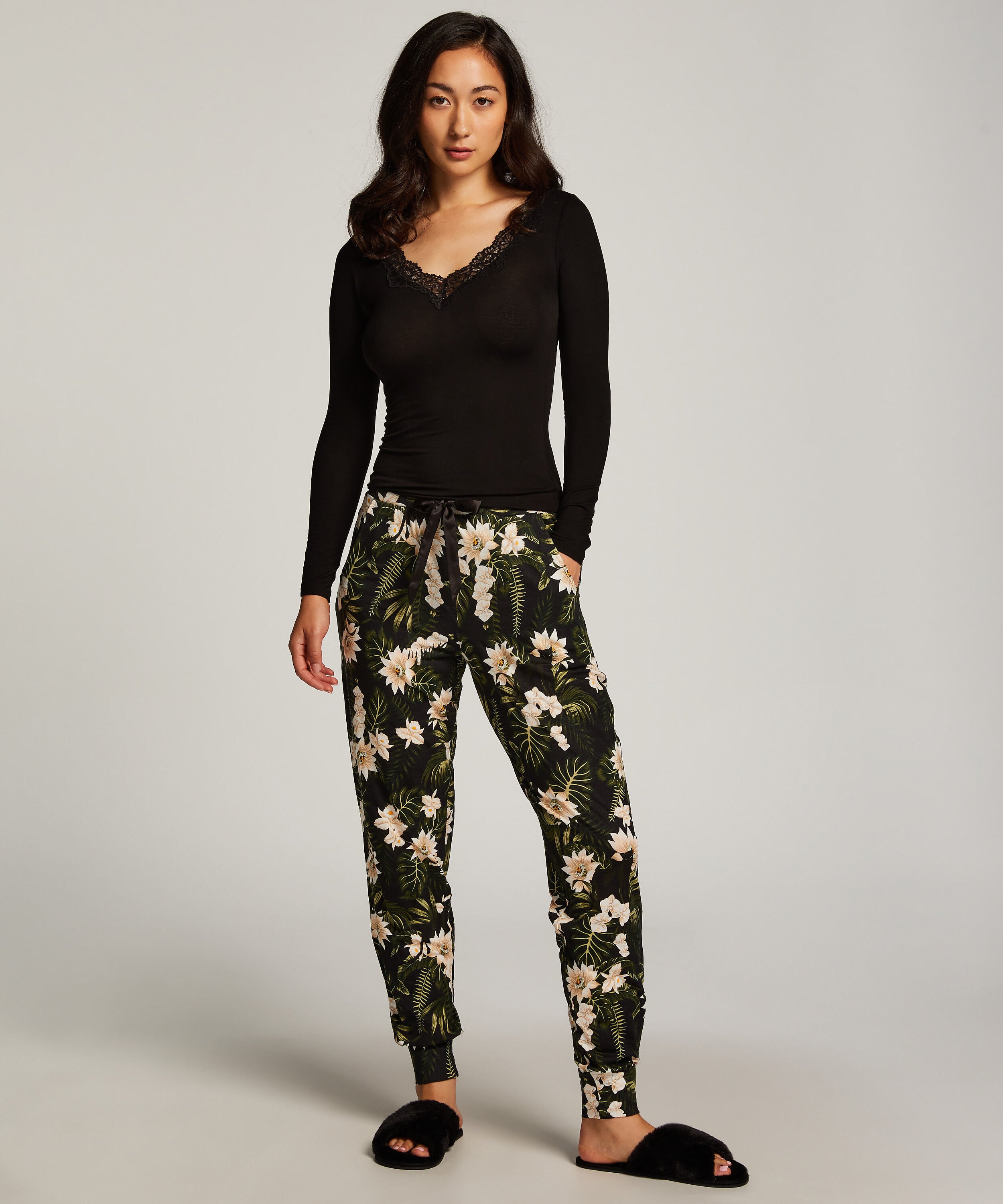 Pyjamahose Jersey, Schwarz