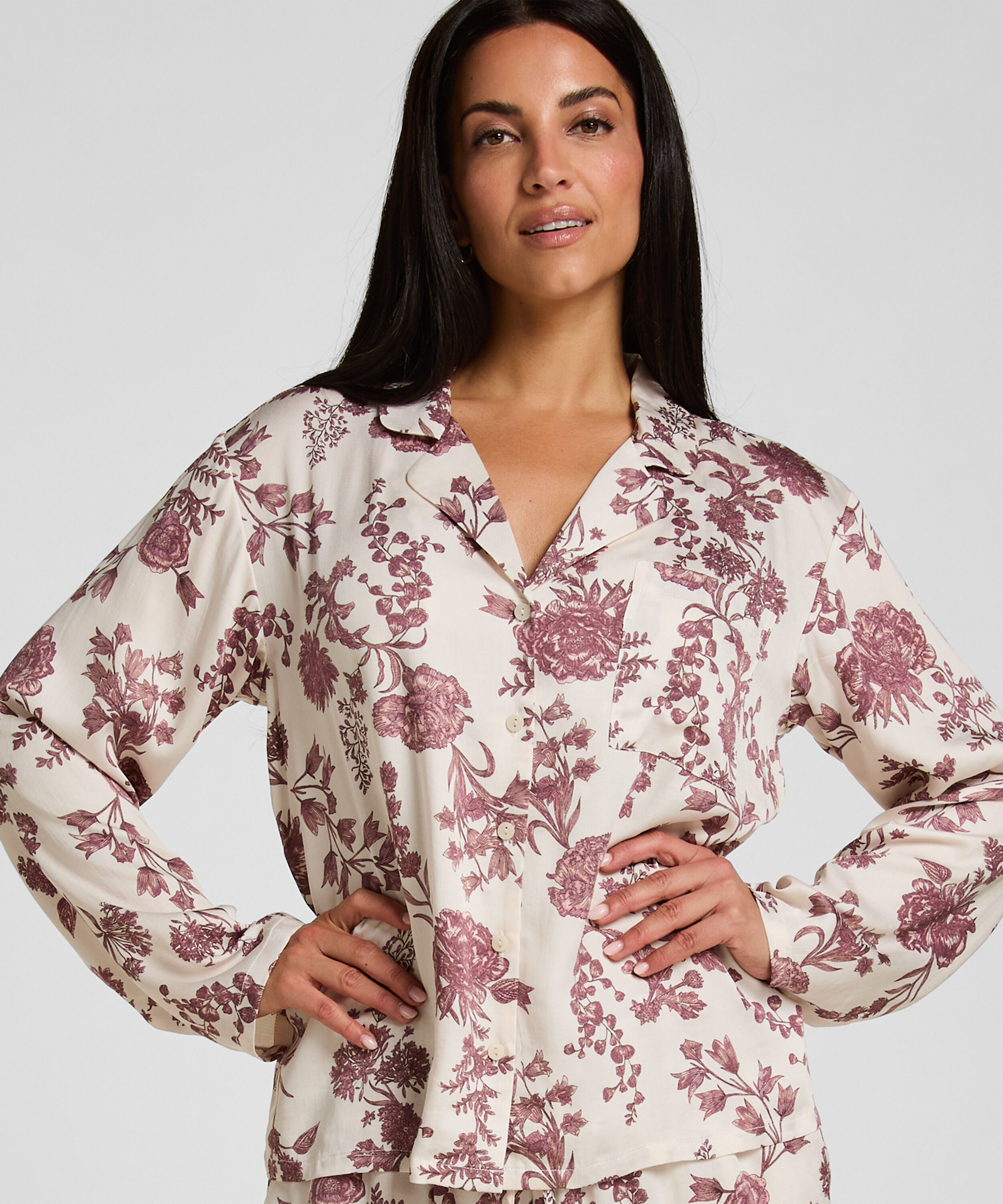 Pyjama Jacke Woven Print, Beige