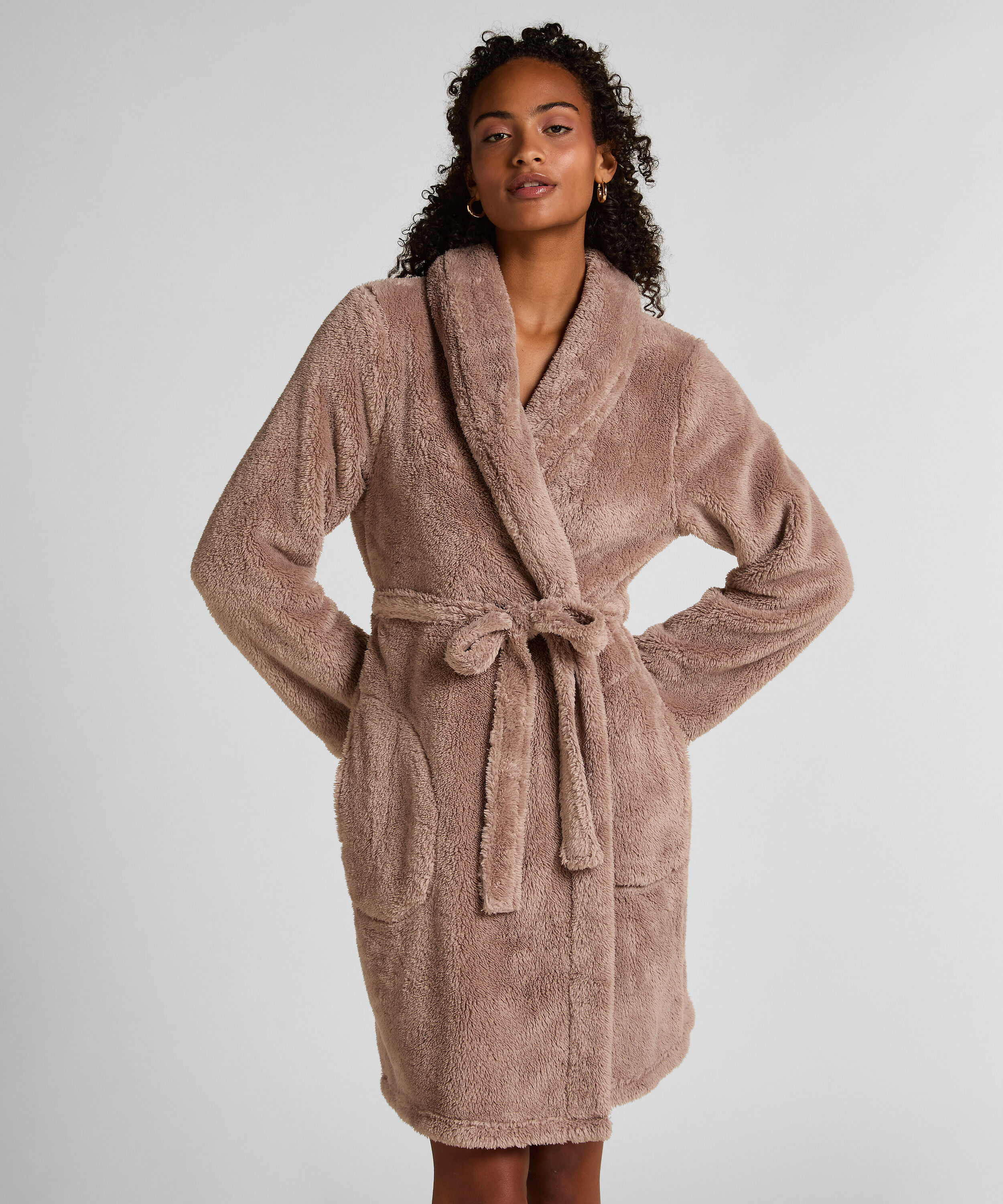 Fluffy-Fleece-Bademantel, Beige