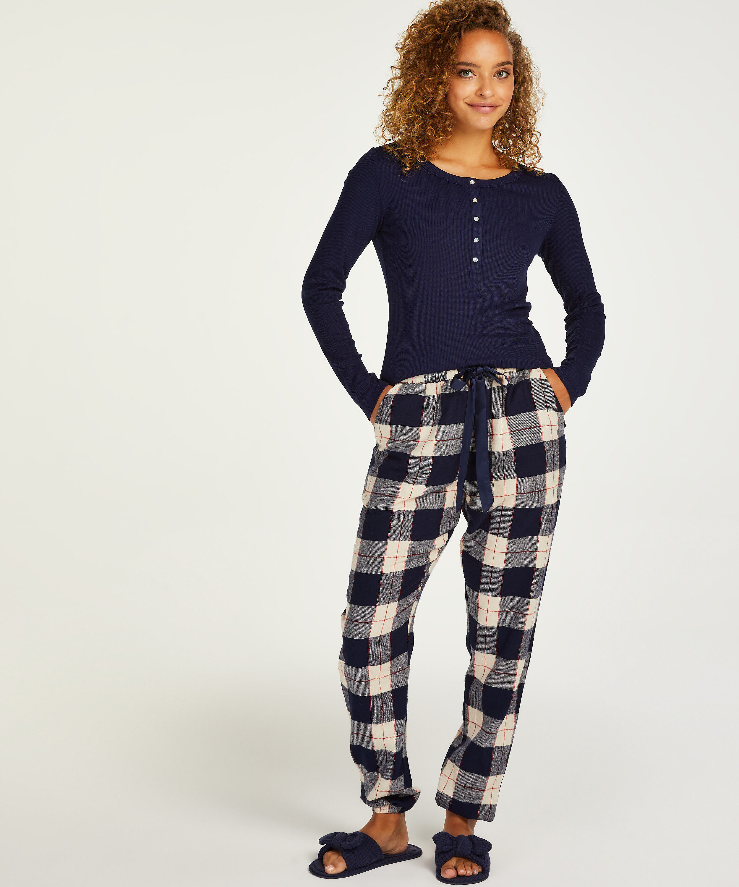 Pyjamahose Twill Check Cuff, Blau