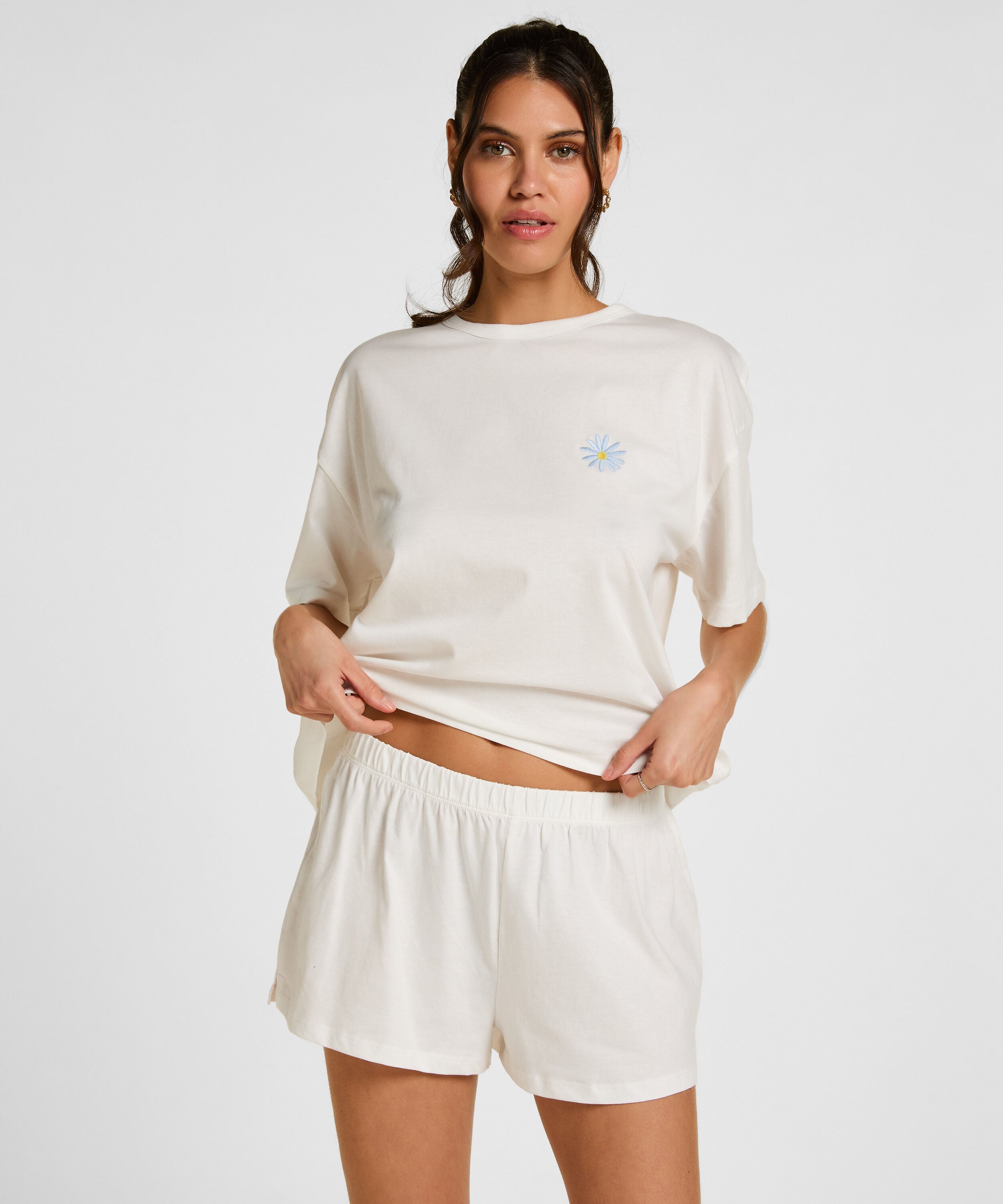 Pyjama-Set aus Baumwolle, Weiß Pyjama-Set aus Baumwolle, Weiß