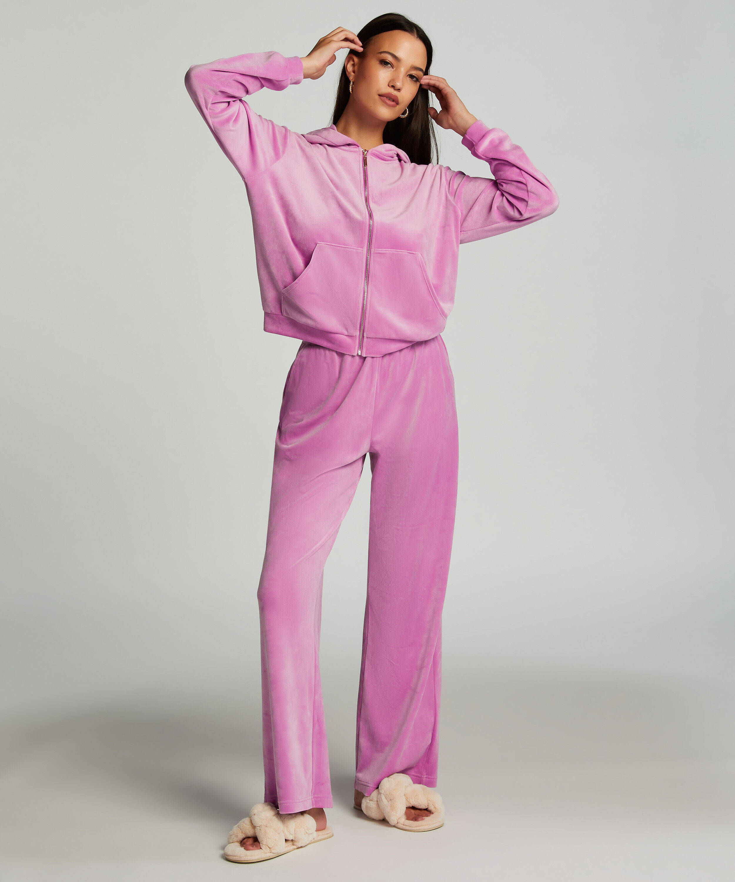 Tall Pyjamahose aus Velours, Rosa Tall Pyjamahose aus Velours, Rosa