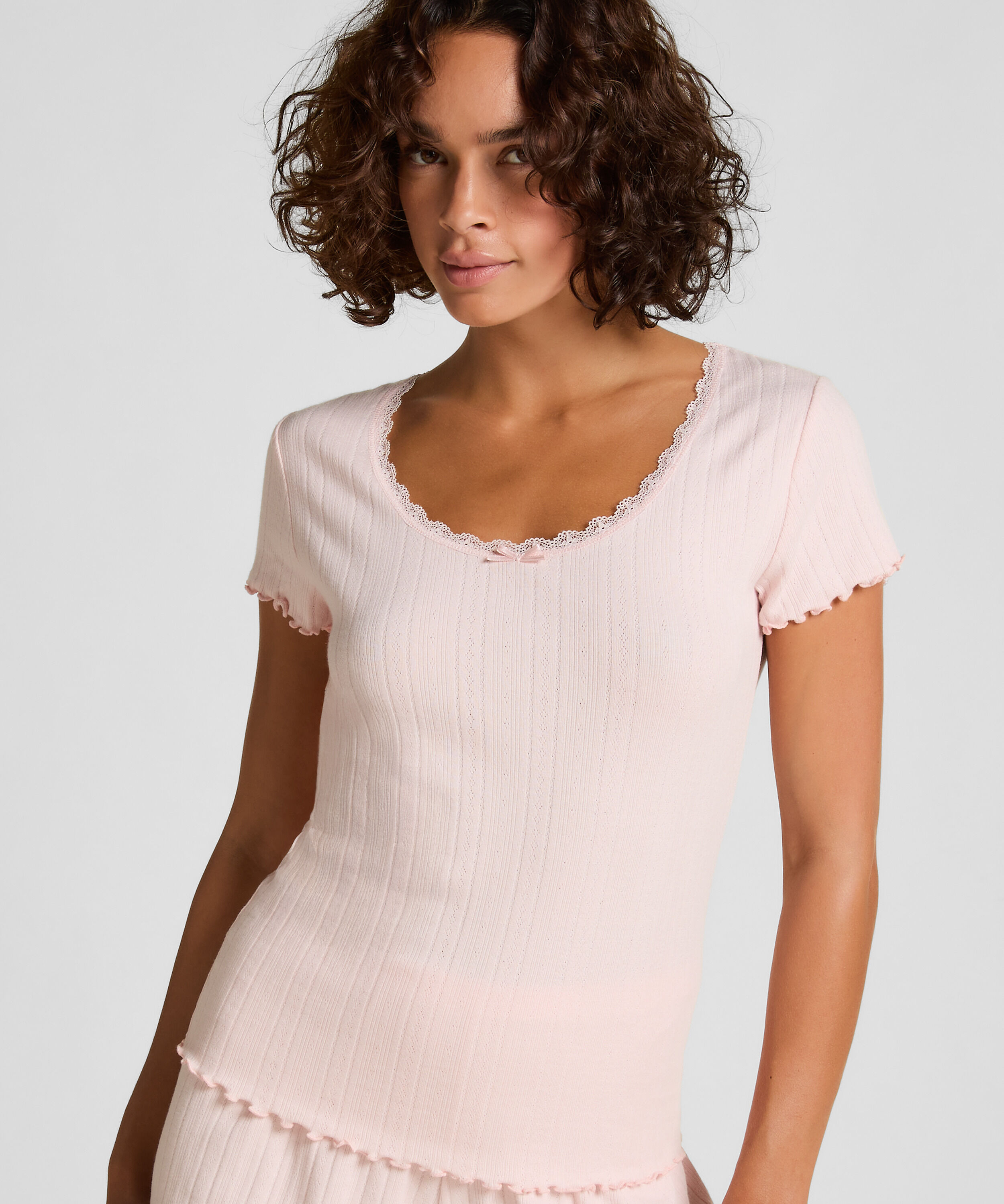 Pointelle-Top mit Spitze, Rosa Pointelle-Top mit Spitze, Rosa