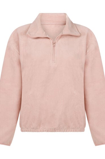 Thumbnail - Hunkemöller Sportliches Top aus Fleece mit halbem Reißverschluss Rosa