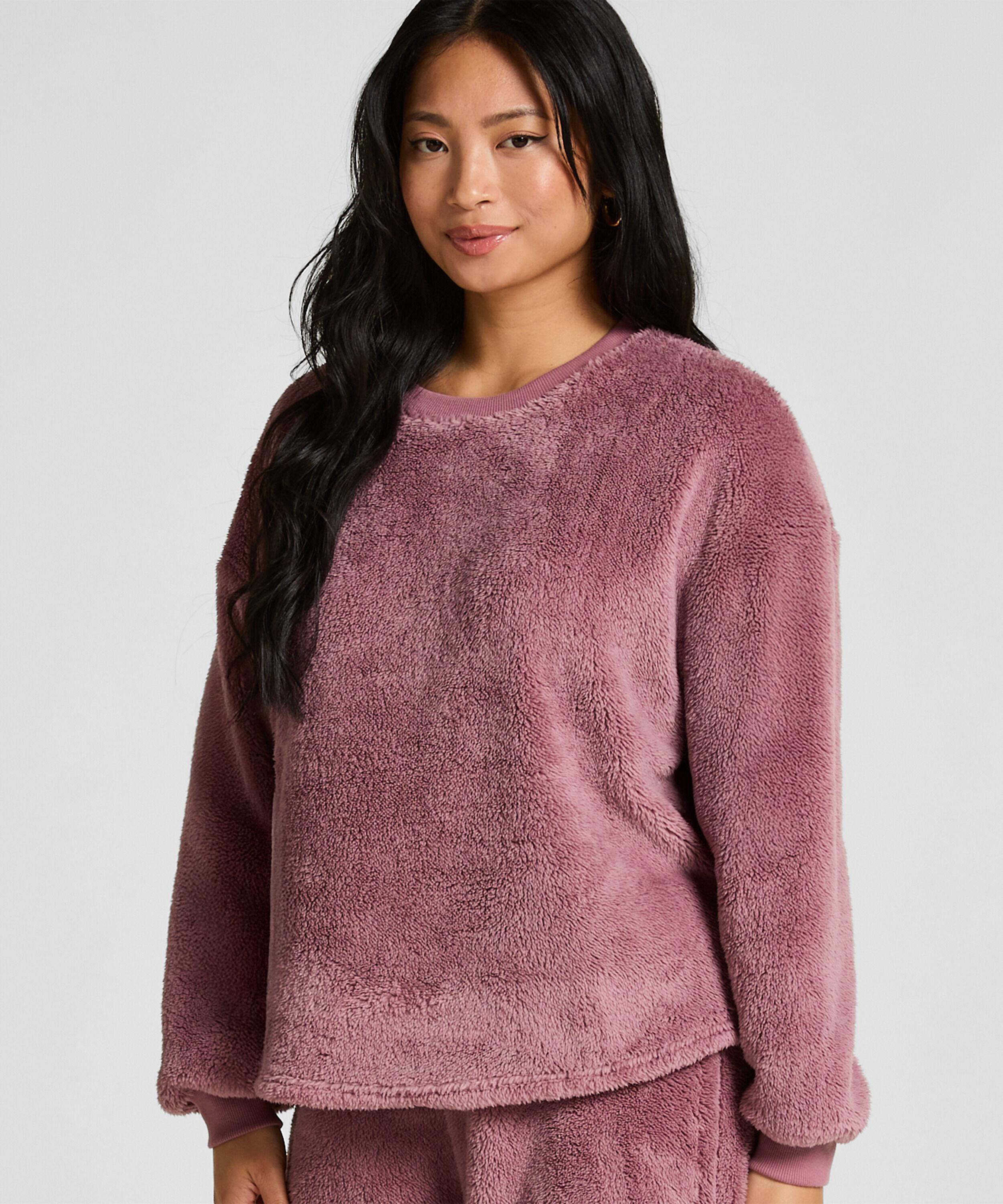 Langärmeliges Fluffy-Fleece-Top, Rosa