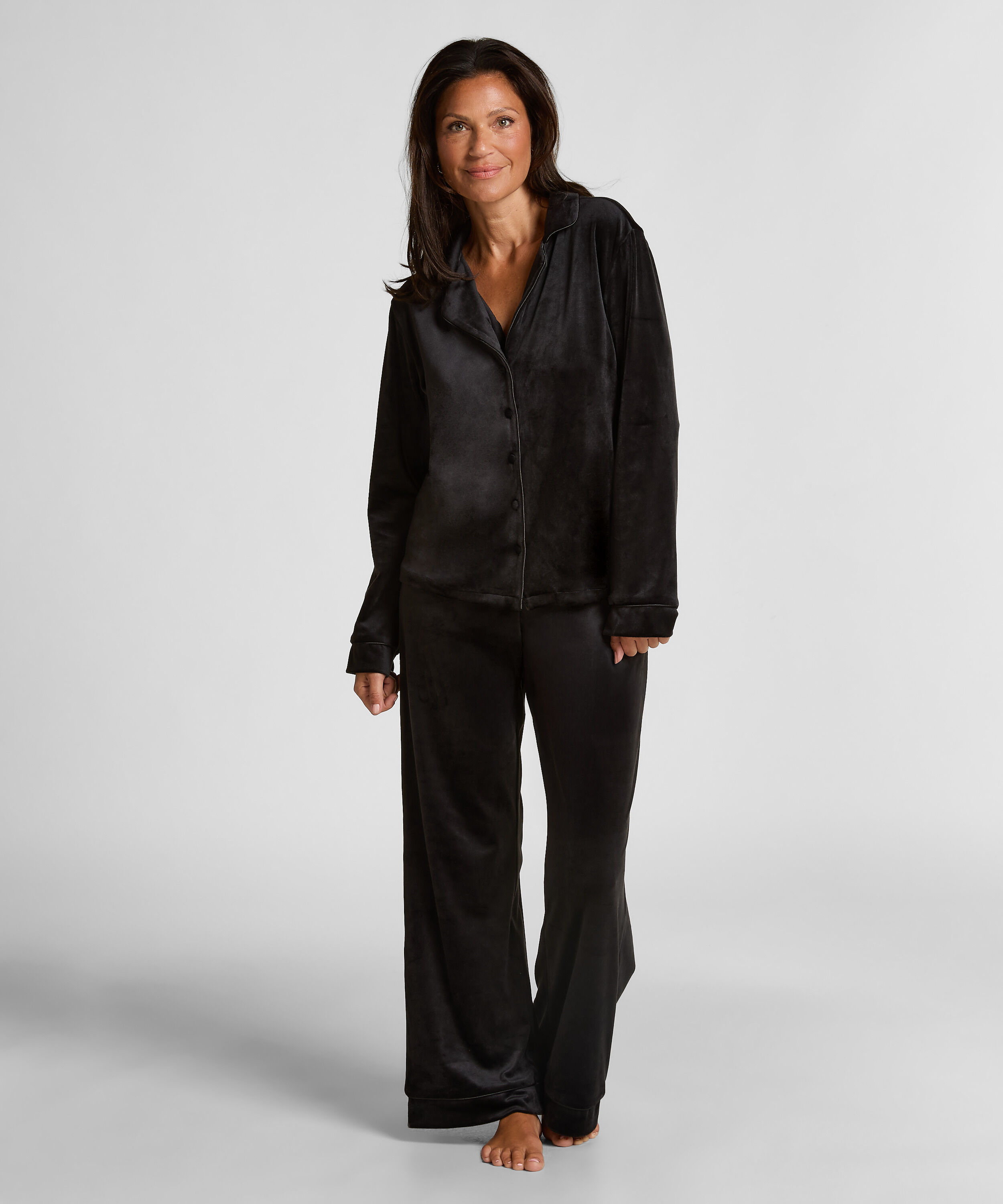 Pyjamahose aus Velours, Schwarz Pyjamahose aus Velours, Schwarz
