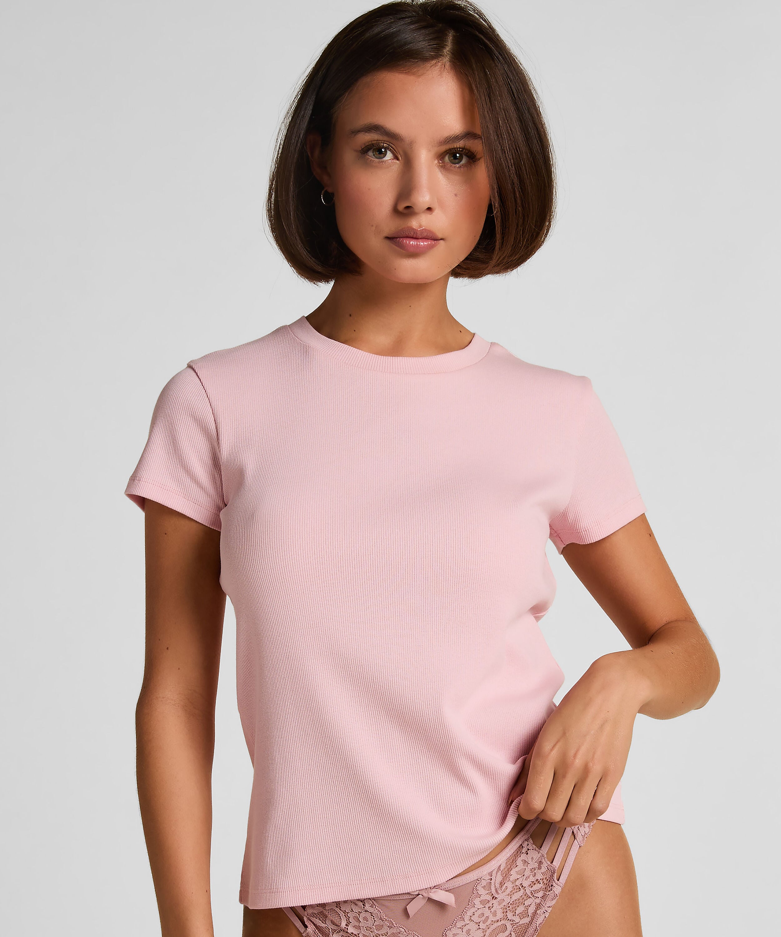 Pyjamatop Rib Crew Neck, Rosa Pyjamatop Rib Crew Neck, Rosa