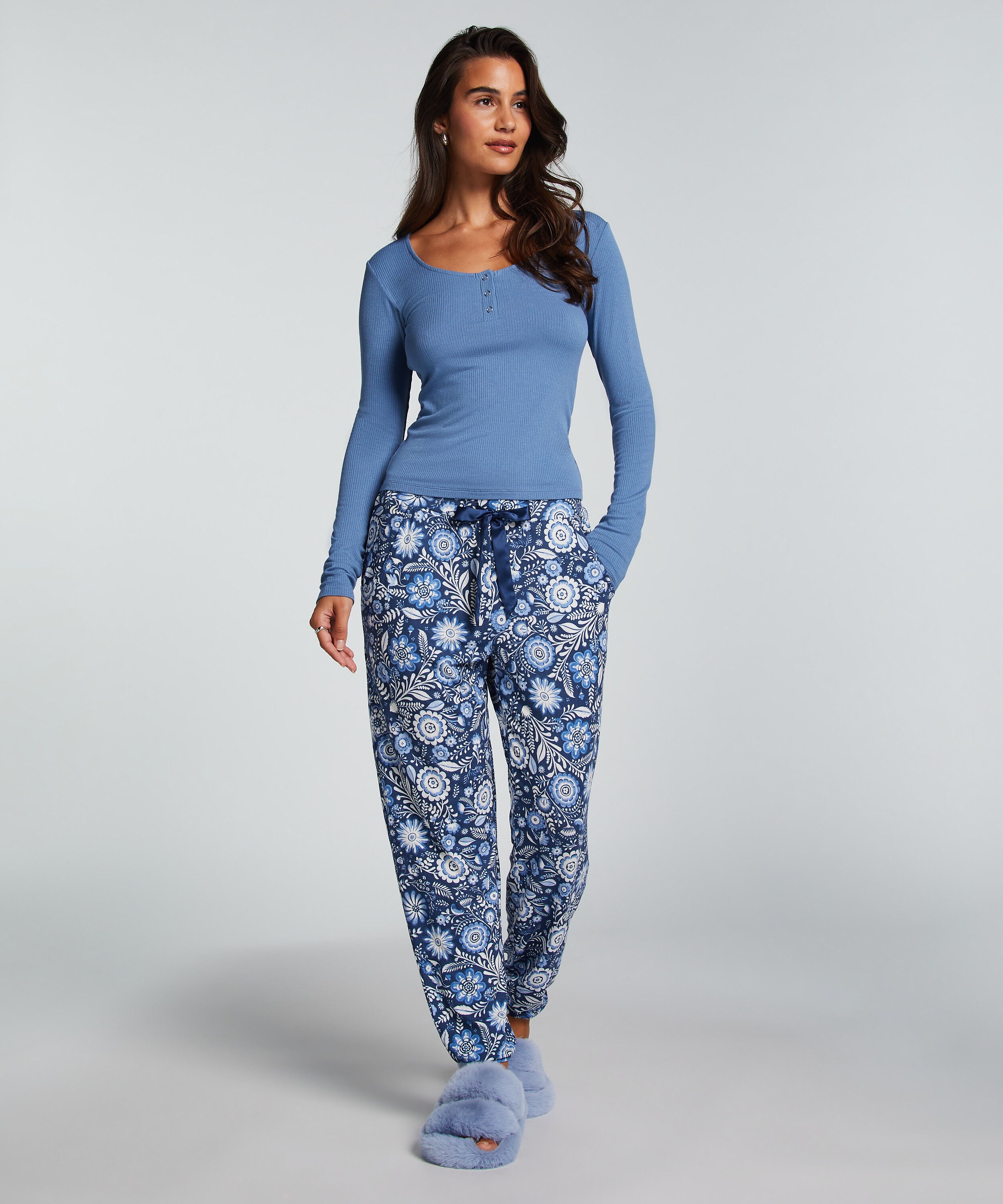 Pyjamahose Jersey, Blau
