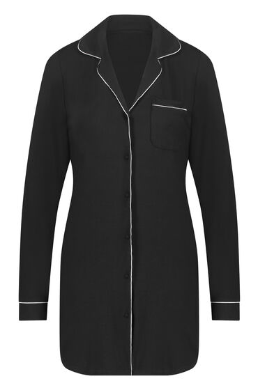 Thumbnail - Hunkemöller Langärmeliges Jersey-Hemdkleid Essential Schwarz