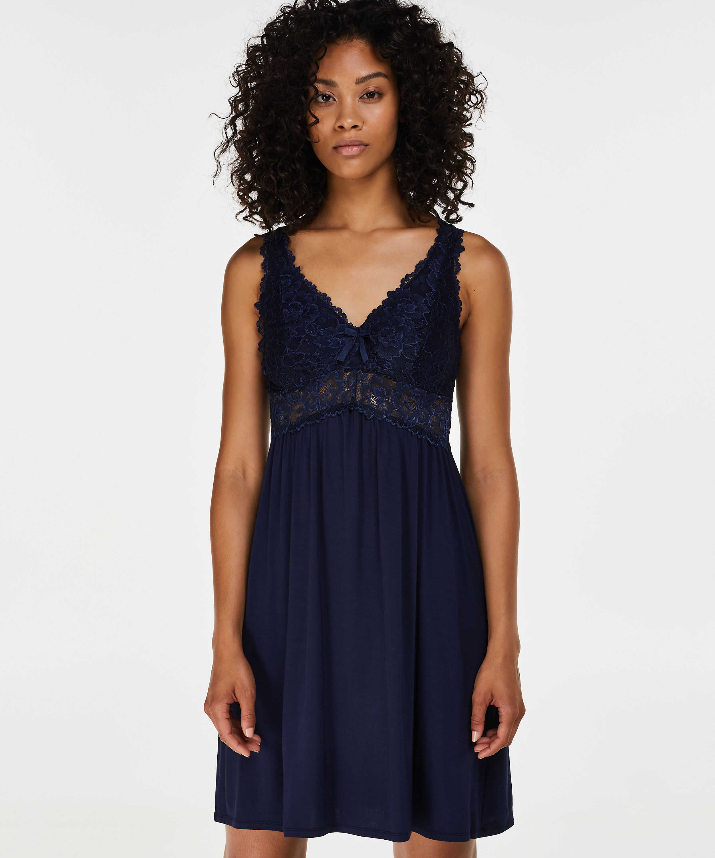 Slipdress Modal Lace mit Spitze, Blau Slipdress Modal Lace mit Spitze, Blau