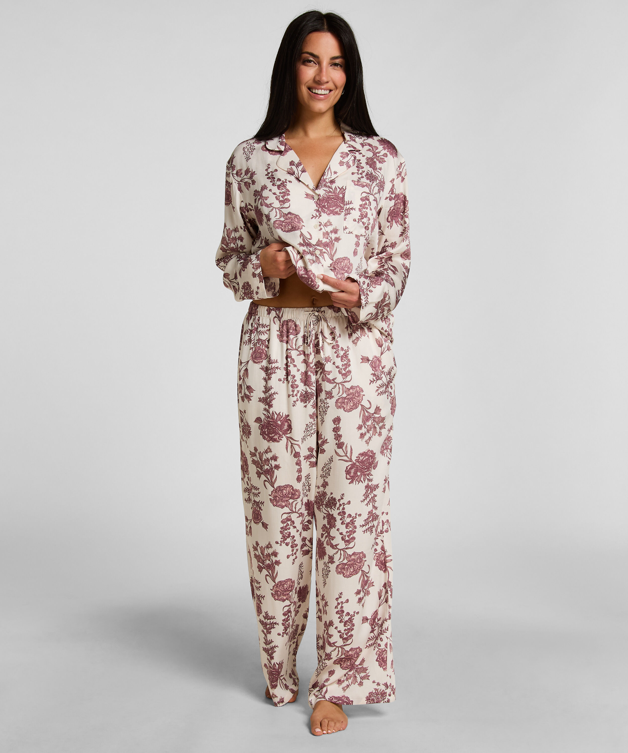 Pyjamahose Woven Print, Beige
