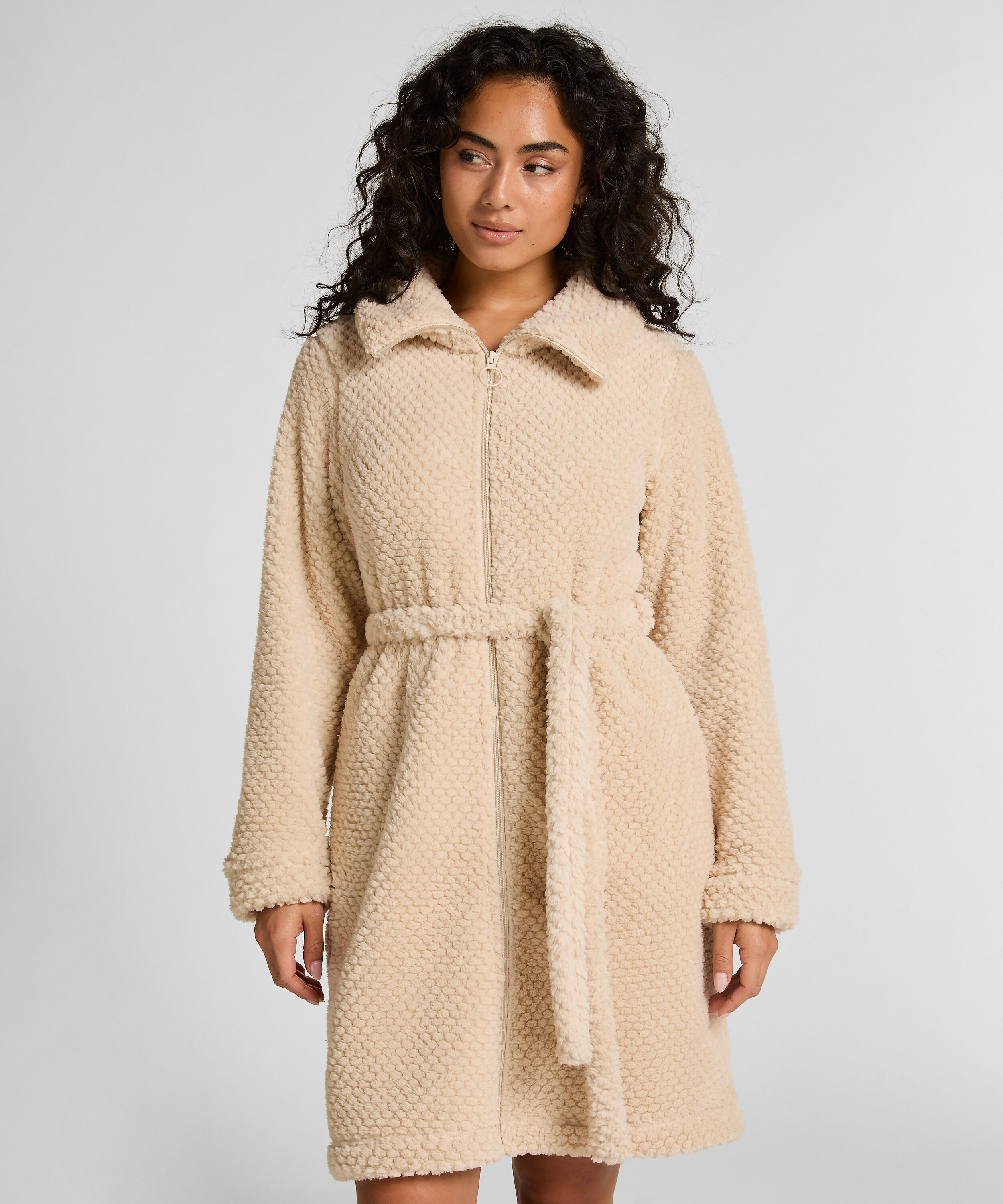 Bademantel Fleece mit Reißverschluss, Weiß