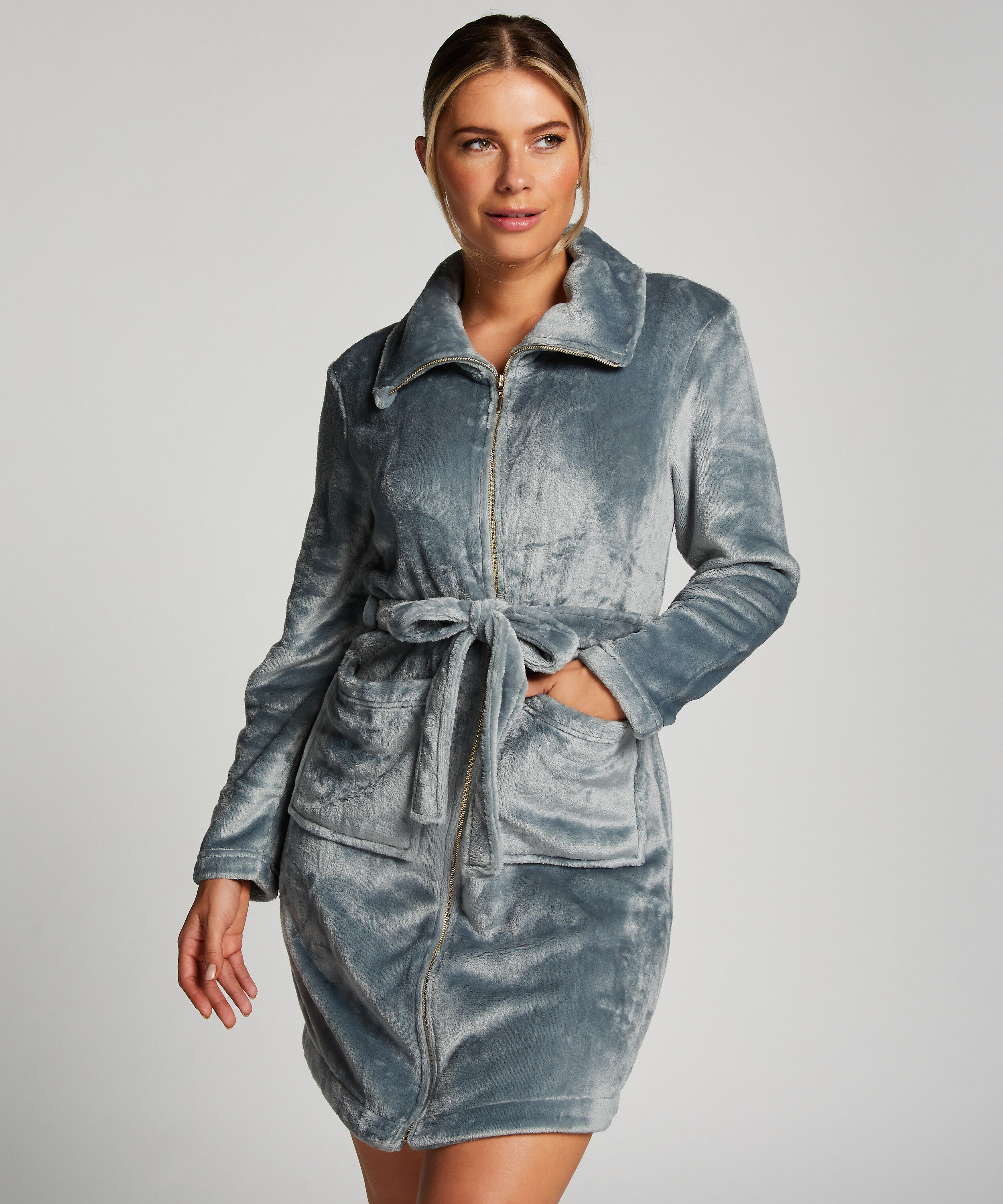 Bademantel Zip Fleece, Blau Bademantel Zip Fleece, Blau