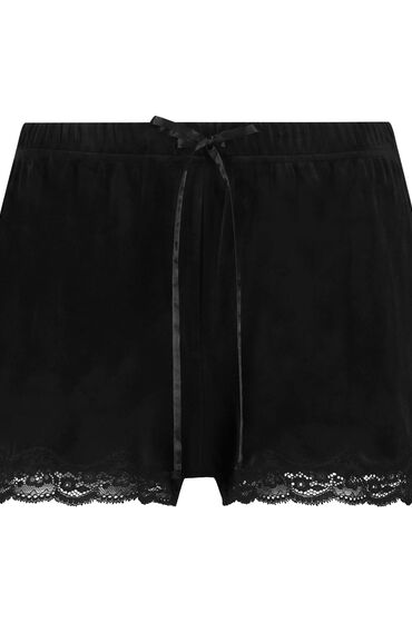 Thumbnail - Hunkemöller Shorts aus Velours mit Spitze Schwarz
